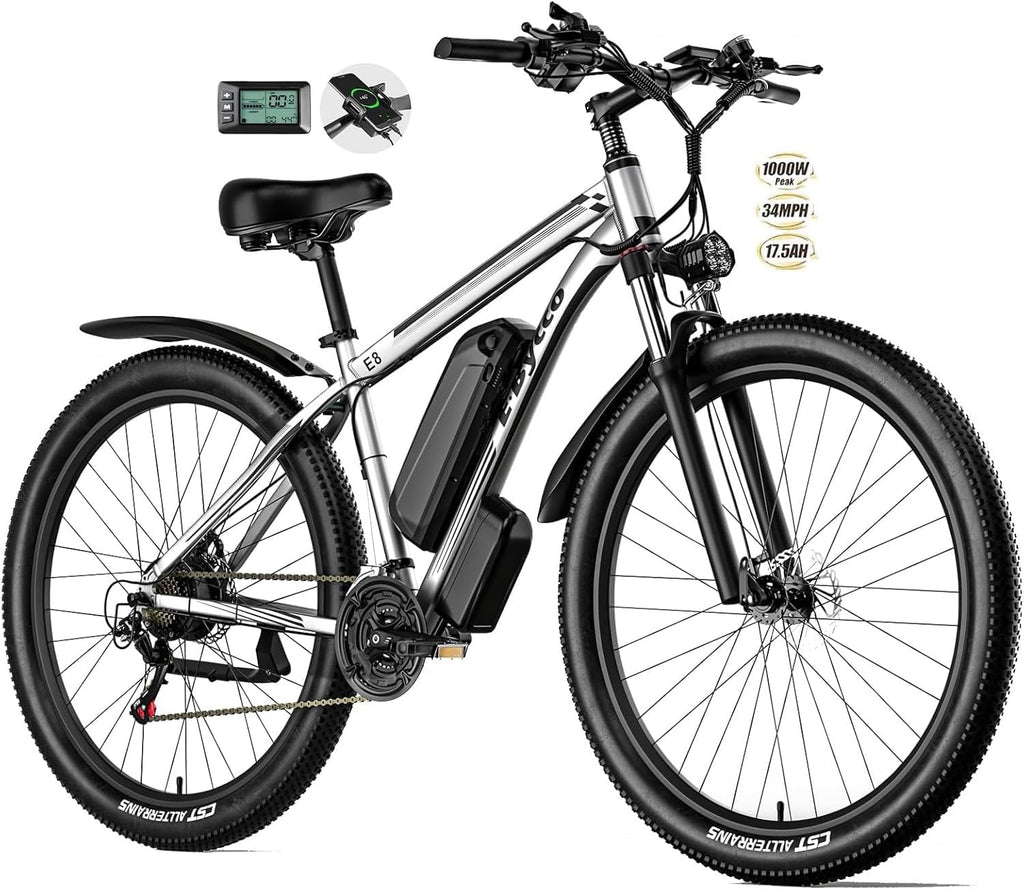 E·Bycco 29' Electric Bike for Adults, 48V 17.5AH, 1000W Peak Electric Mountain Bikes, 21-Speed Pedal Assist Ebikes, 34MPH 80 Miles Long Range Waterproof Commuter Electric Bicycle for Large Men