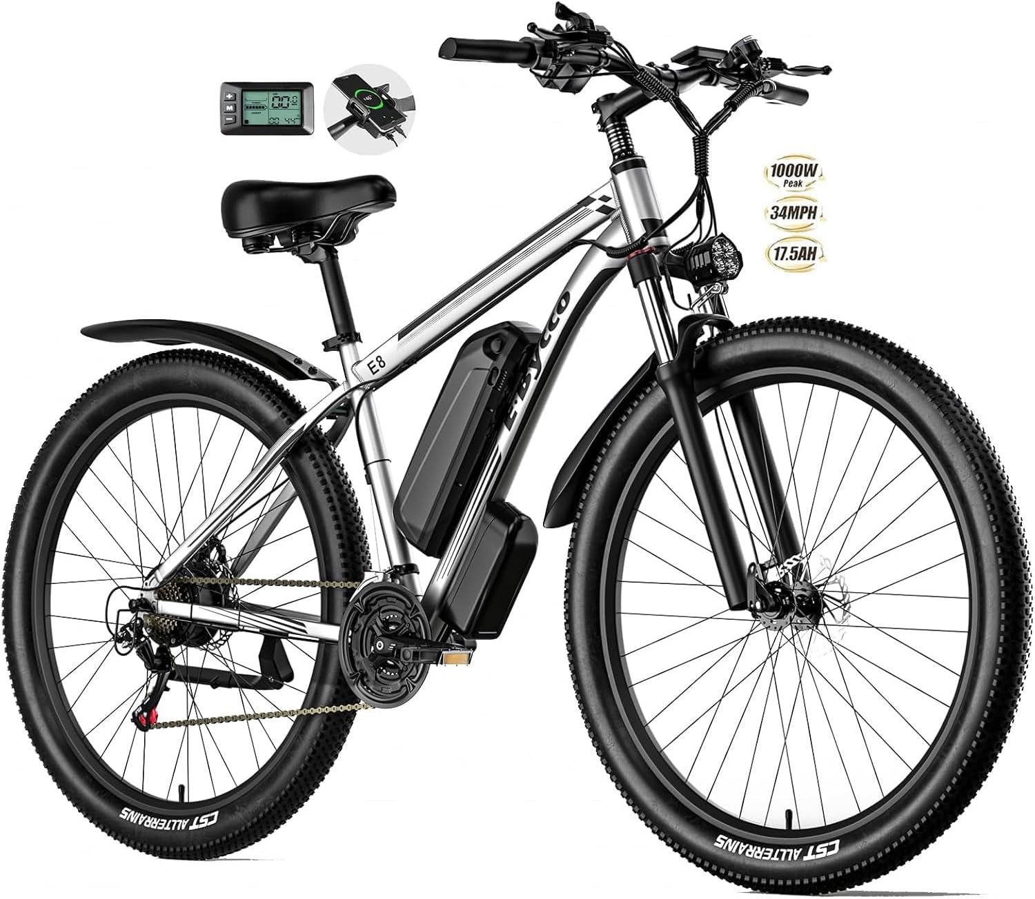 E·Bycco 29' Electric Bike for Adults, 48V 17.5AH, 1000W Peak Electric Mountain Bikes, 21-Speed Pedal Assist Ebikes, 34MPH 80 Miles Long Range Waterproof Commuter Electric Bicycle for Large Men