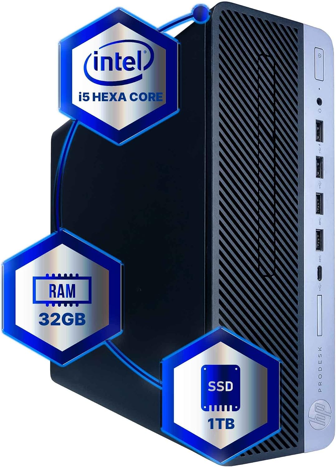 HP ProDesk 600G4 Desktop Computer | Hexa Core Intel i5 (3.2) | 32GB DDR4 RAM | 1TB SSD Solid State | Windows 11 | Home or Office PC (Renewed)