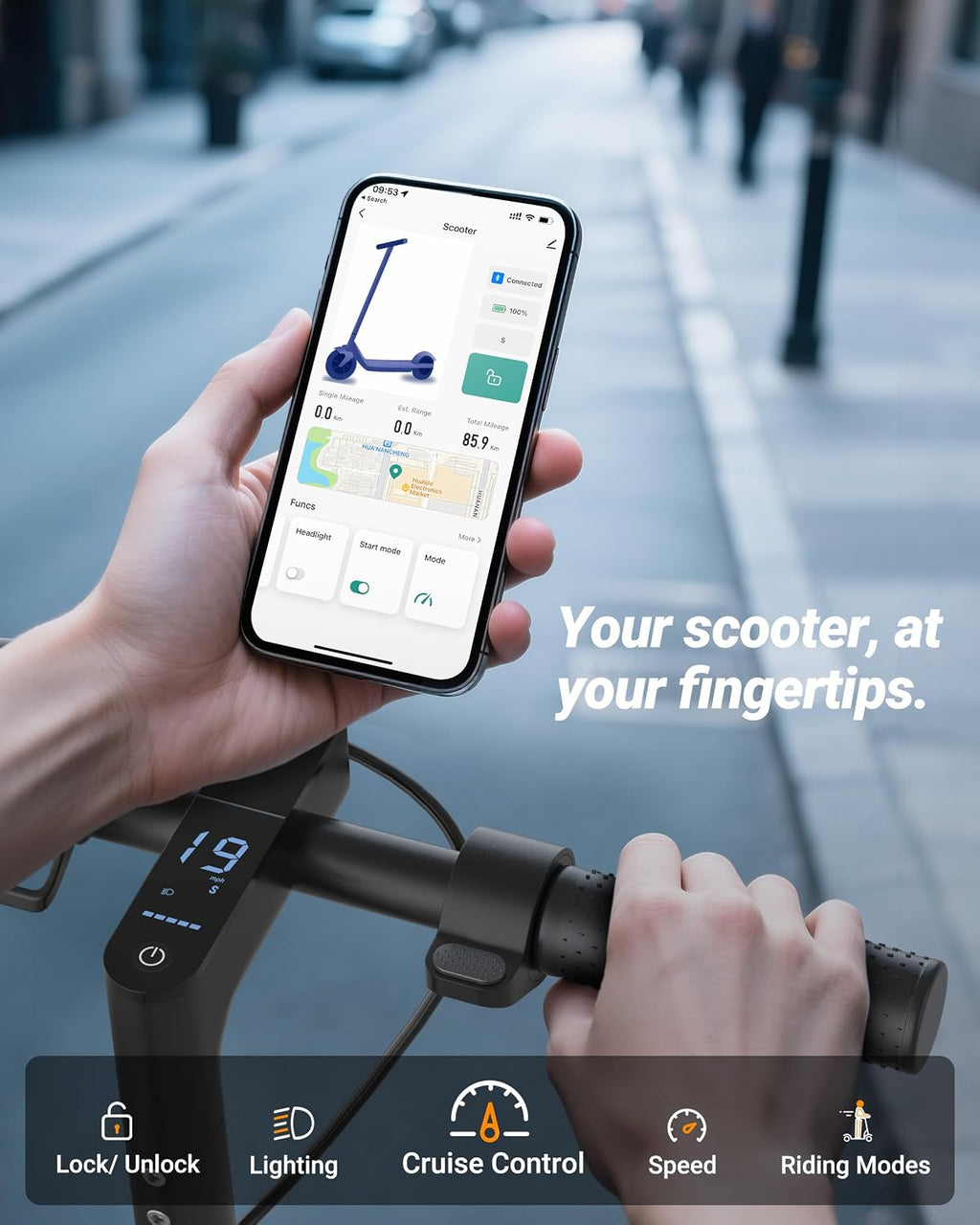 Electric Scooter, 350W-500W Motor, 19 MPH to 22MPH, 15-41 Miles Range, Dual Suspension, Dual Braking, App Control, Foldable Commuter E Scooter for Adults and Teens
