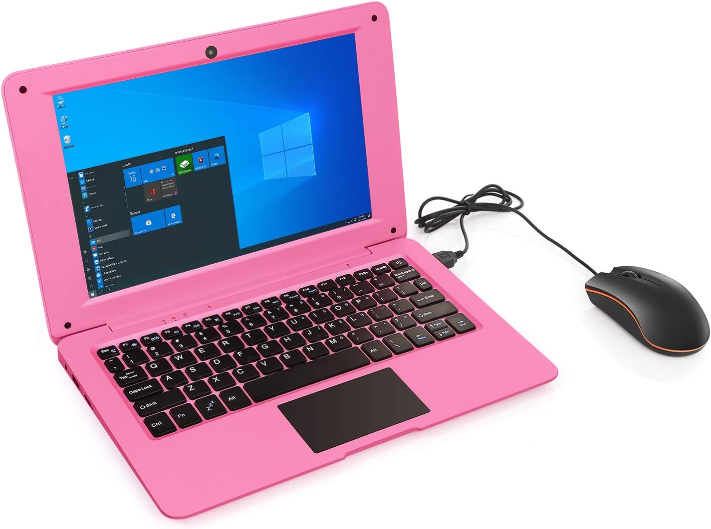 Windows 10 Computer Laptop Mini 10 Inch 32GB Ultra Thin and Light Netbook Quad Core CPU PC HDMI WiFi USB YouTube (Pink)
