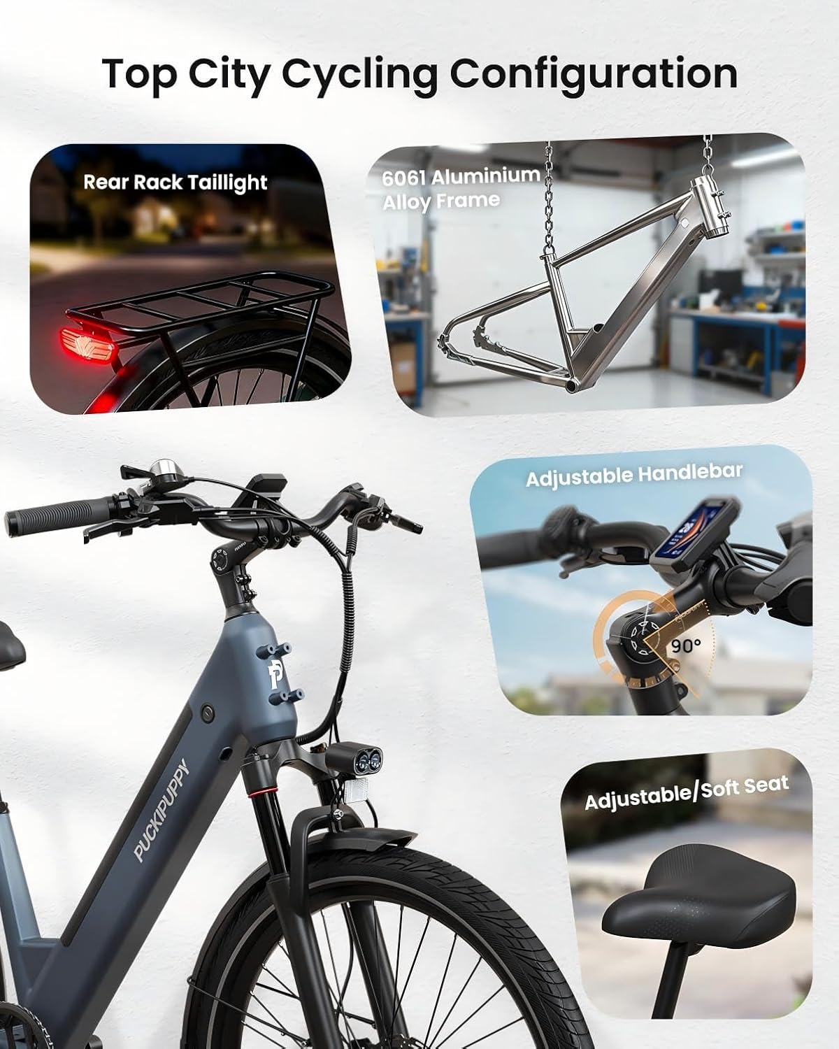 PUCKIPUPPY Parcel+Battery, Electric Bike for Adults 960W, 80Miles 28MPH Commuting Adult Electric Bicycles, 48V15AH Removable Battery Electric Mountain Bike, 7-Speed & LCD Display
