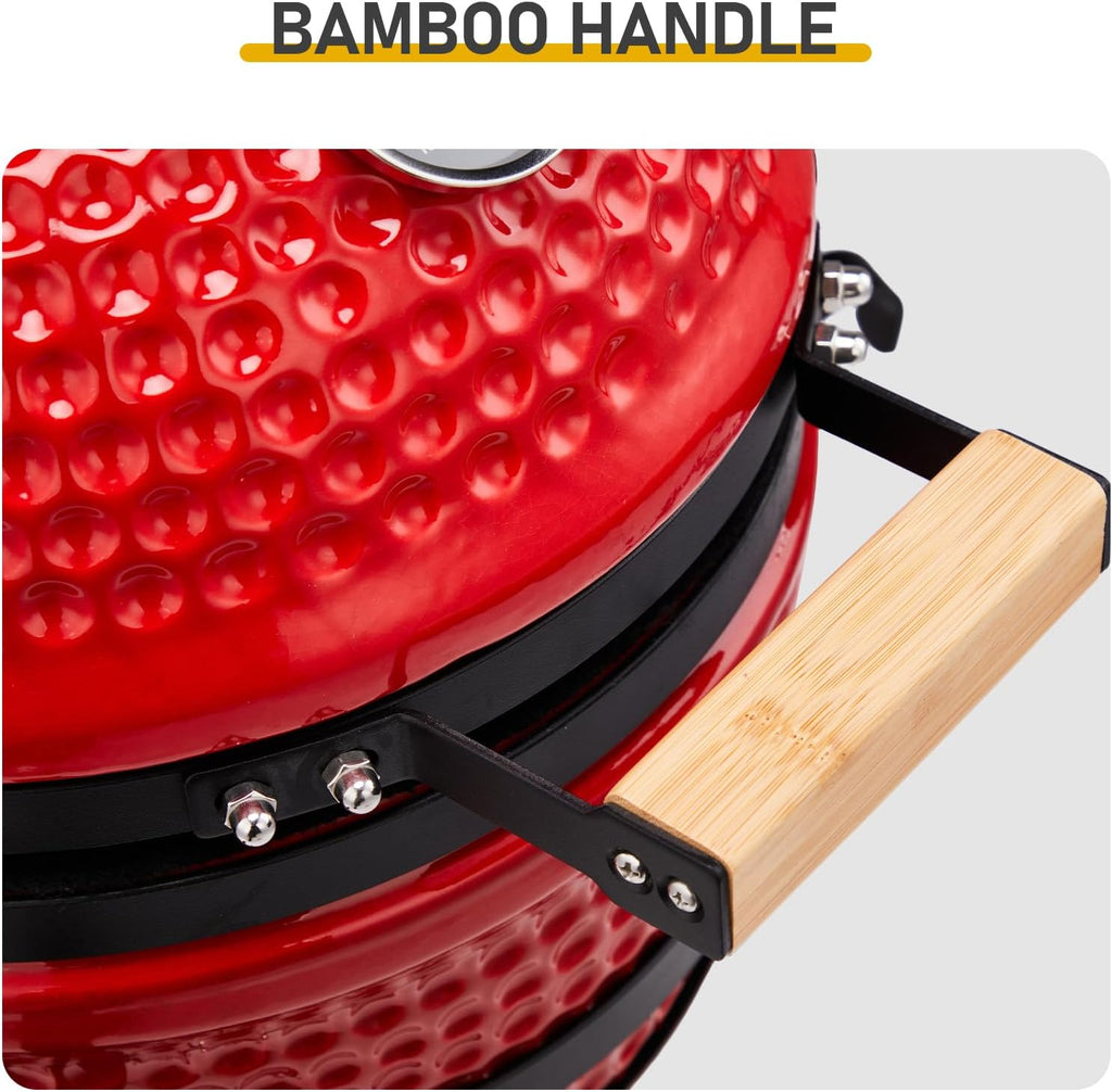 13' Portable Round Ceramic Charcoal Grill,Outdoor Barbecue Smoker,Heavy Duty Outdoor BBQ Grill,Vertical Camping Barbecue Grill,with Built-in Thermometer,for Garden Patio Beach Backyard (Red)