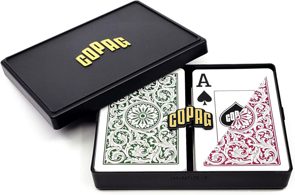 Copag 1546 Design 100% Plastic Playing Cards, Bridge Size (Narrow) Green/Burgundy (Jumbo Index, 6 Sets)