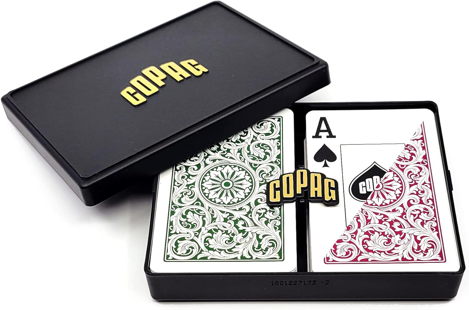 Copag 1546 Design 100% Plastic Playing Cards, Bridge Size (Narrow) Green/Burgundy (Jumbo Index, 6 Sets)