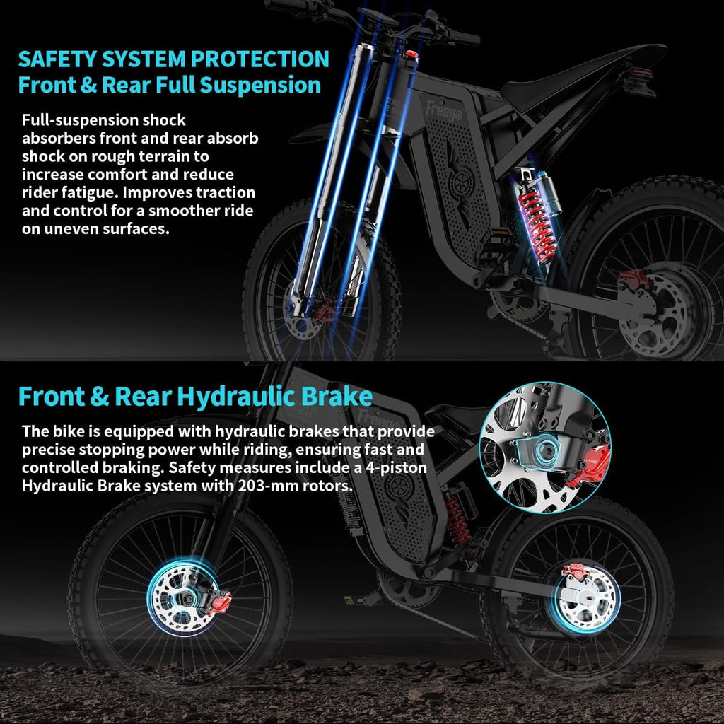 Freego X2 Electric Motorcycle for Adults, Electric Dirt Bike 6000W Motor 60V 30Ah Removable Battery, Max 50Mph, 19' x2' Tire Full Suspension/Hydraulic Brake,UL2849 and UL2271 Certifications