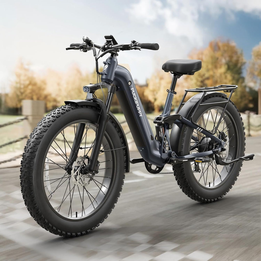 Ebike+A Luxury Accessory Pack, Electric Bike for Adults 960W, 48V 20AH Battery Adult Electric Bicycles, 26' Fat Tire Full Suspension Step-Thru Ebike, 28MPH Mountain Ebike, 7 Speed, 80Miles Range