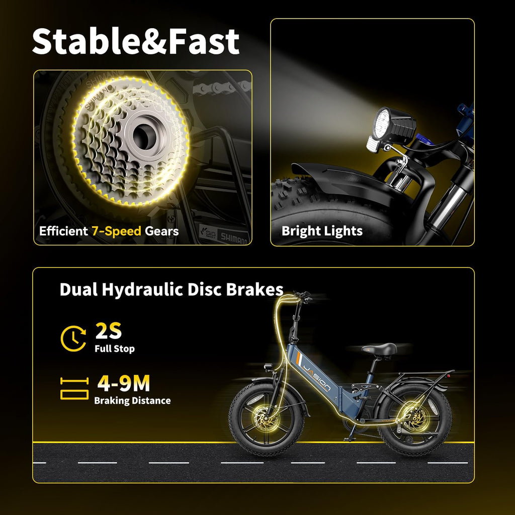 Jasion X-Hunter ST Foldable Electric Bike, 20' Fat Tire, 71Miles & 30+MPH Ebike, 1400W Peak Motor, 624WH Removable Battery, Full Suspension E-Bike for Adult, Step-Thru & Hydraulic Disc Brakes Bicycles