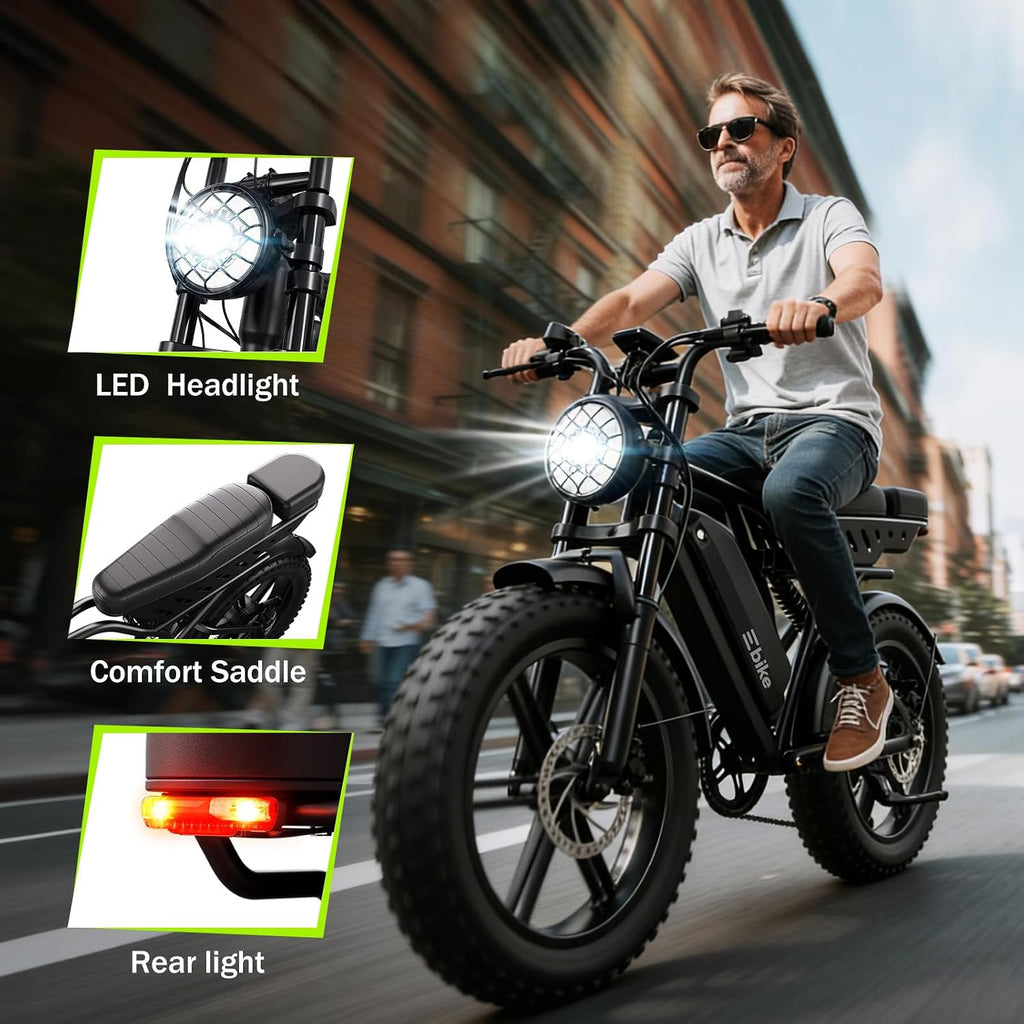TST Electric Bike for Adults 1500W Peak 20' Fat Tire All-Terrain E-Bike 60/130 Miles Electric Dirt Bike - 48V 15/30 AH Battery Tested to UL 2849 Powered Electric Bicycle