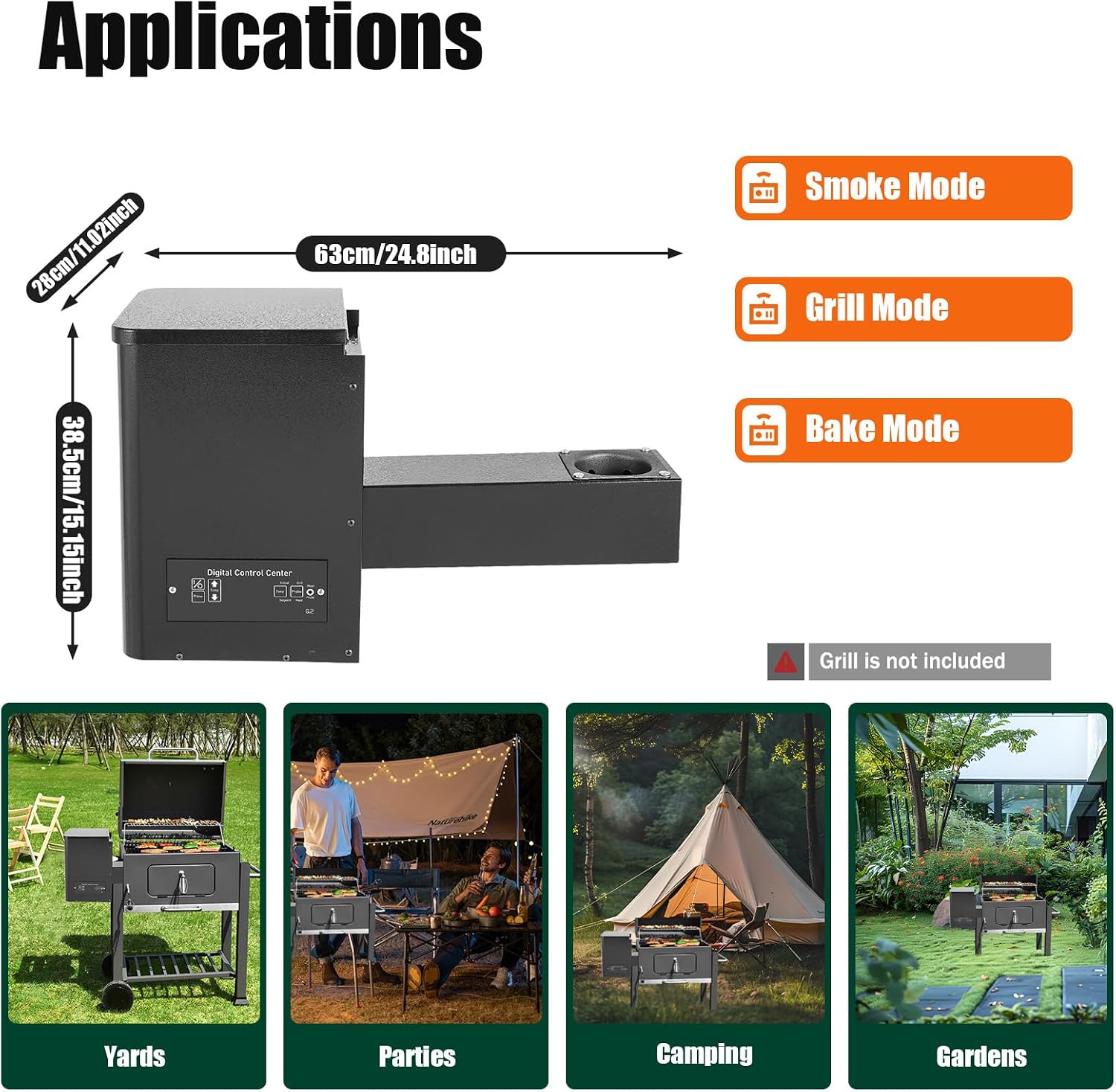Pellet Smoker Hopper Assembly Kit, Pellet Smoker Conversion Kit Digital Temperature Controller Part for BBQ, Smoke, Bake, Roast, Braise, Grill