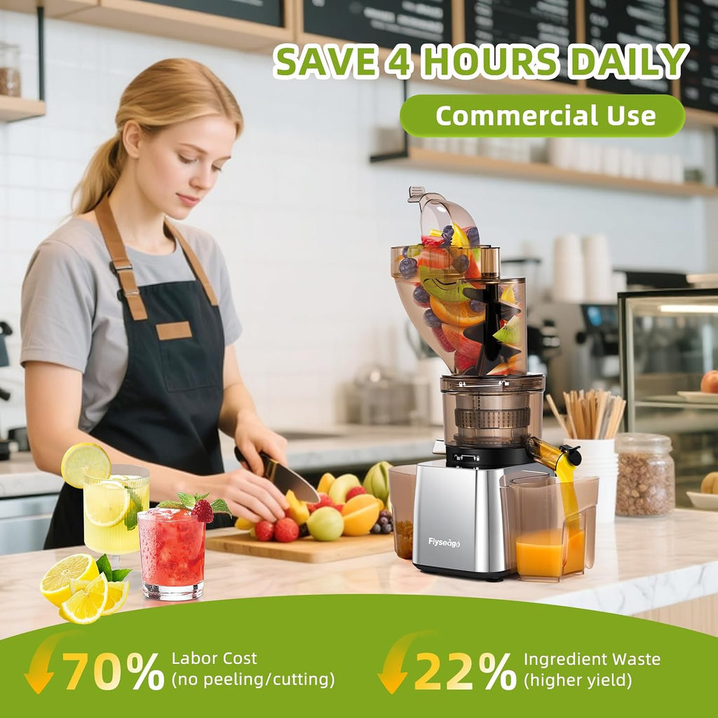 Commercial 300W Cold Press Juicer Machines - Dual Outlet for Juice & Pulp, High Yield, Masticating Juicers, Heavy Duty Stainless Steel, Quiet Motor, Easy Clean for Restaurants, Bars