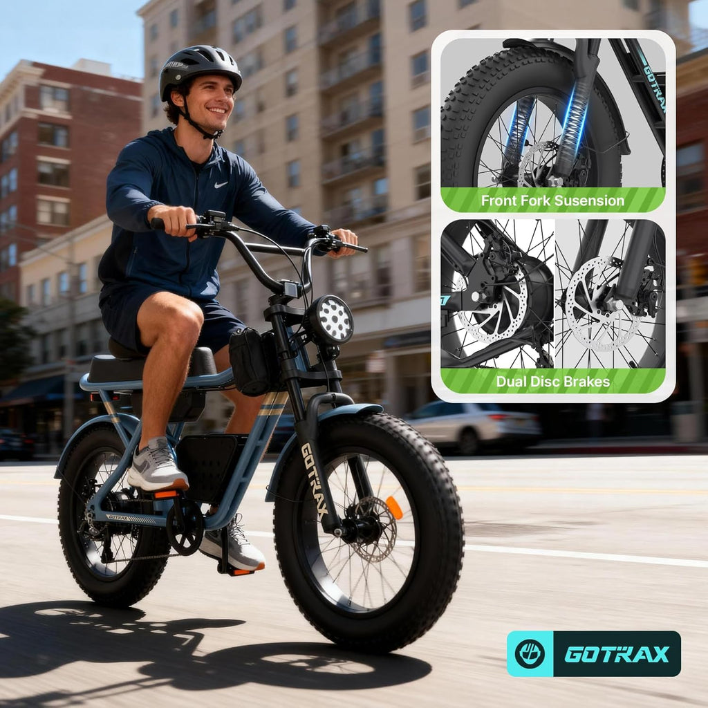 Gotrax R7 Electric Bike for Adults, 750W Motor, 25mph, Max 45-Mile Range, 20' Fat Tire, UL Certified, 48V Removable Battery, Oversized Padded Seat, Basket&Frame Bag, Easy Assembly for City&All-Terrain