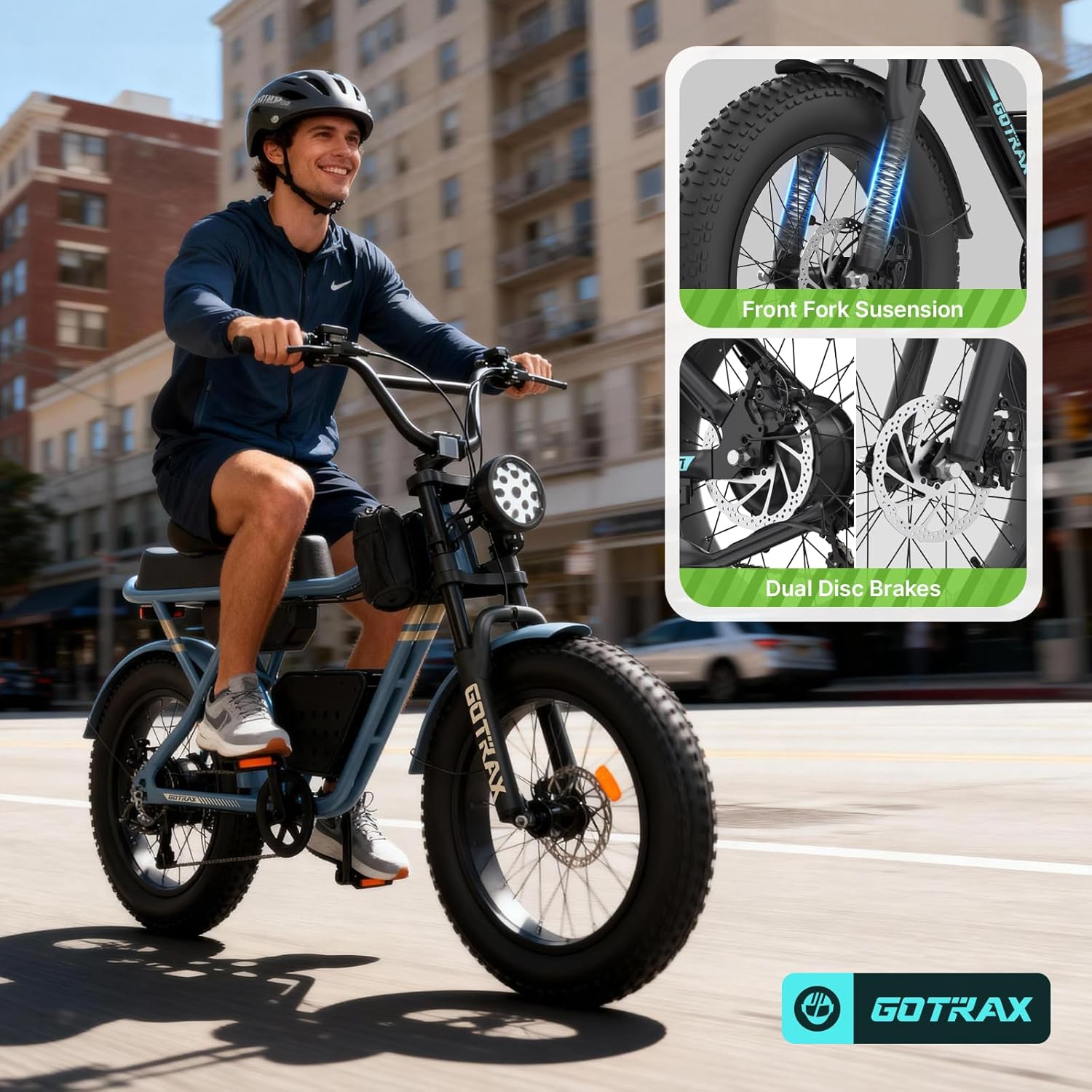 Gotrax R7 Electric Bike for Adults, 750W Motor, 25mph, Max 45-Mile Range, 20' Fat Tire, UL Certified, 48V Removable Battery, Oversized Padded Seat, Basket&Frame Bag, Easy Assembly for City&All-Terrain