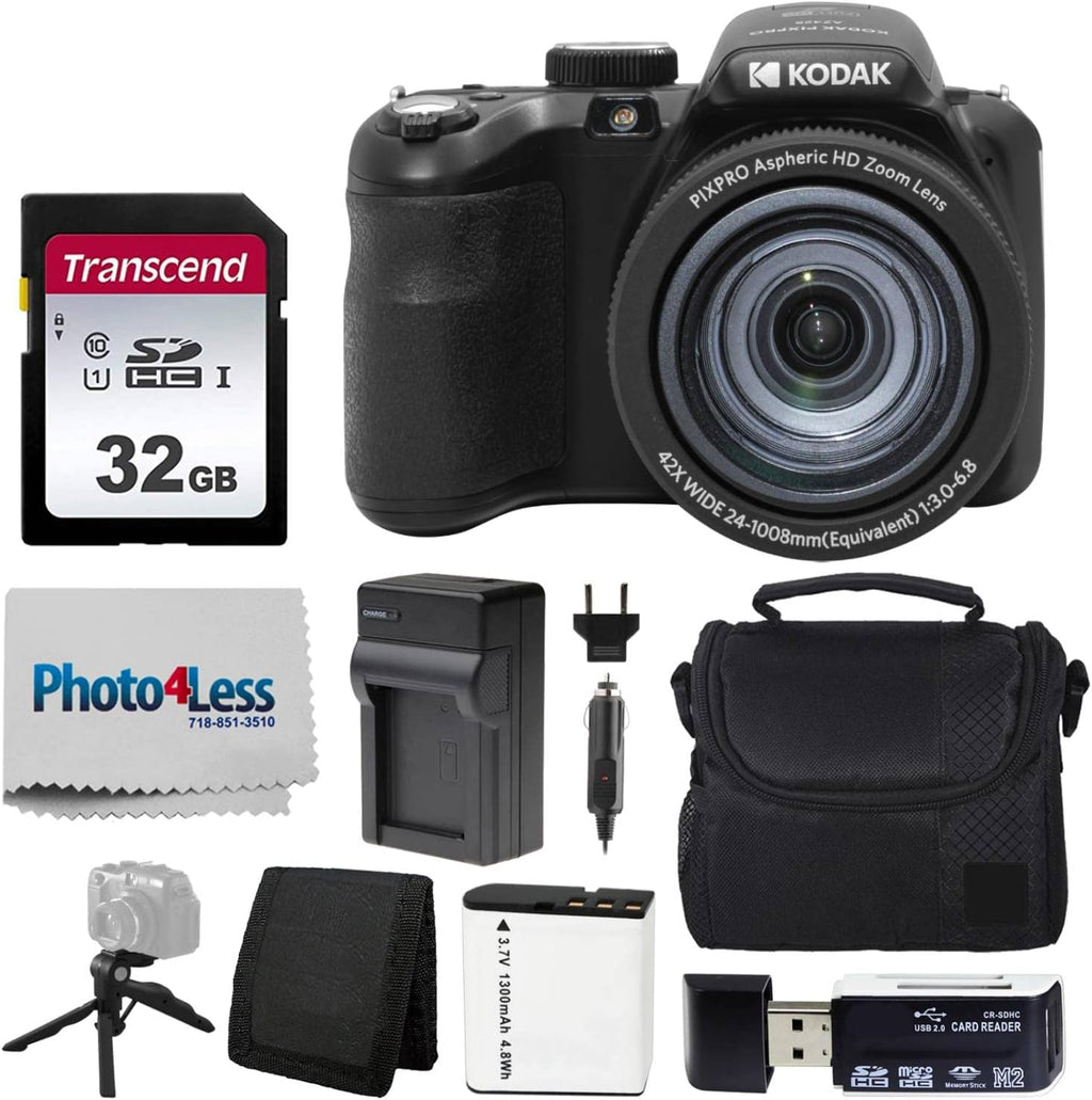 Kodak PIXPRO AZ425 Digital Camera Bundle with 32GB Memory Card, Camera Case (Black), Battery, Charger, USB Card Reader, Table Tripod, Accessories (Black)