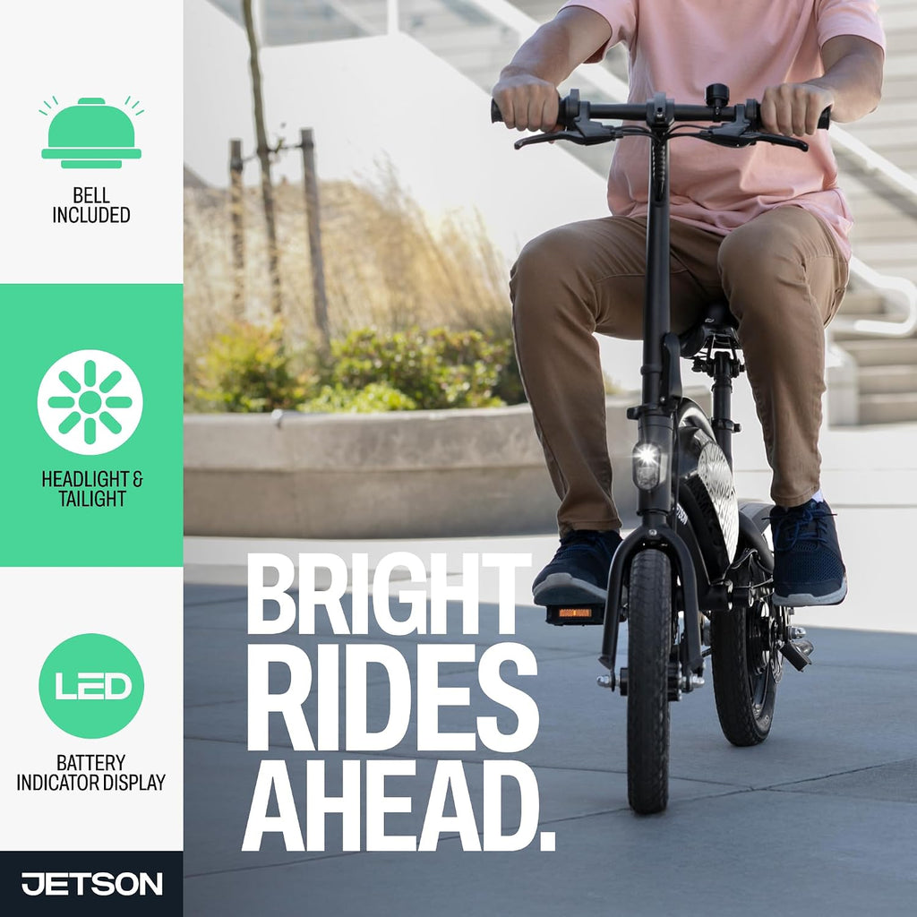 Jetson Bolt Electric Bike, Foot Pegs, Easy-Folding, Built-in Carrying Handle, Twist Throttle, Cruise Control, Up to 15.5 MPH, Range Up to 15 Miles, Ages 13+