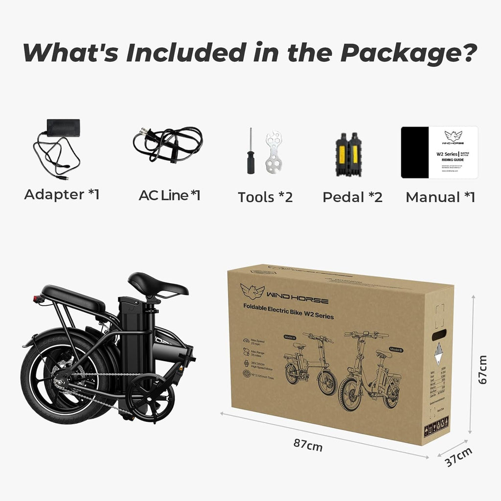 WINDHORSE 16'/ 20' Folding Electric Bike for Adults, 630W/ 983W Peak Electric Bicycle, 20MPH, 20-35/40-70 Miles Range, 288Wh/ 748.8Wh Removable Battery, UL Certified Commuter Ebike