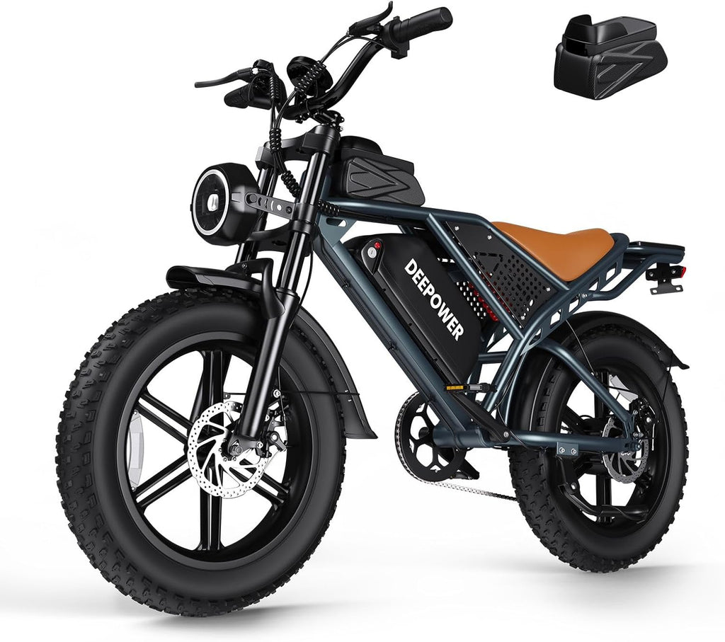 DEEPOWER Electric Bike for Adults,2000W Peak Motor&28MPH Electric Dirt Bike，48V 20AH/35AH/60AH Battery, 70-160 Max Miles,Dual Suspension Ebikes for Adults, 20' Fat Tire E Bike