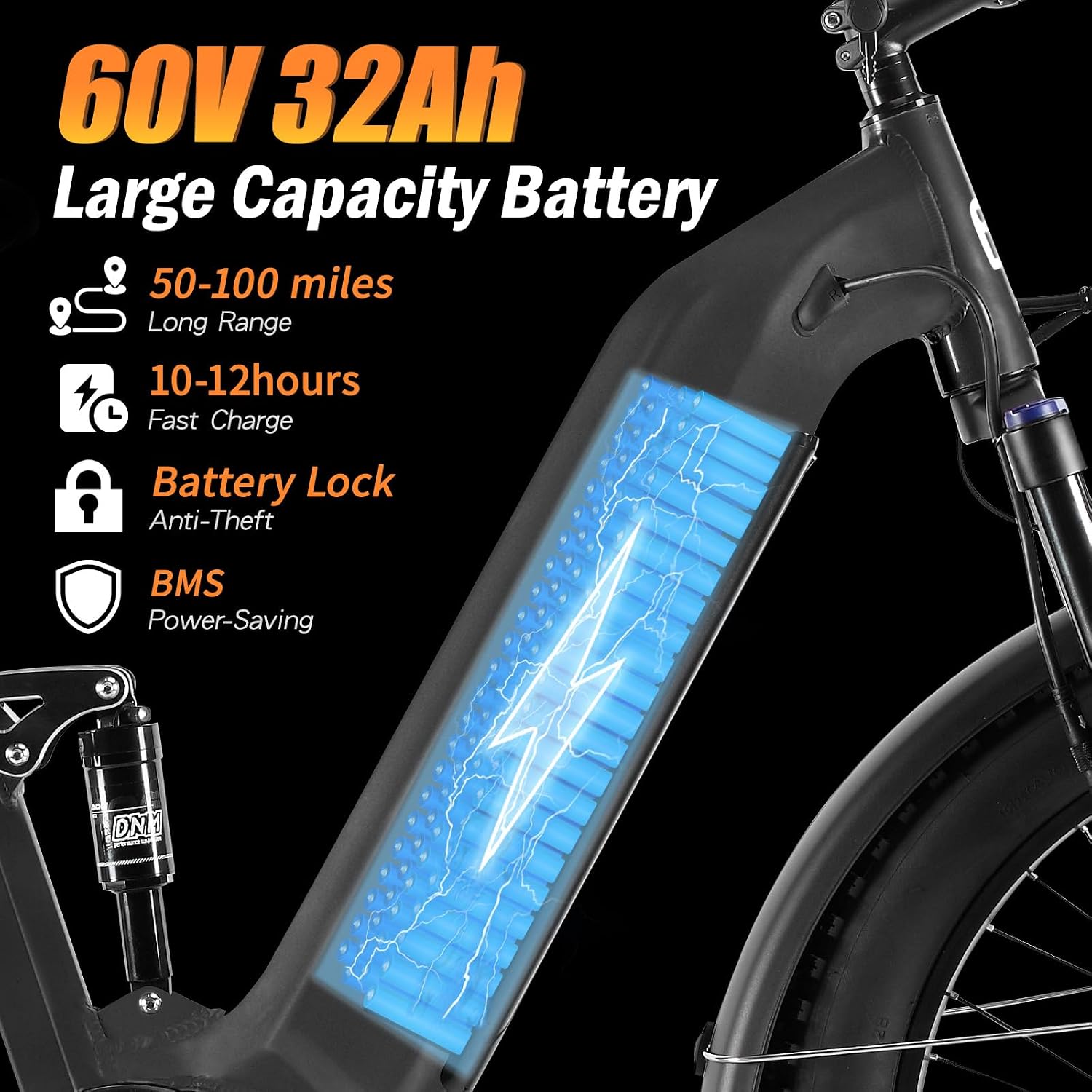 5000w Dual Motor Electric Bicycles, 60V Battery E-Bike with 45 MiIe P-Hour Electric Bike for Adults, 26 Fat Tire Hunting Ebike for All Terrain, Full Suspension Electric Ebike