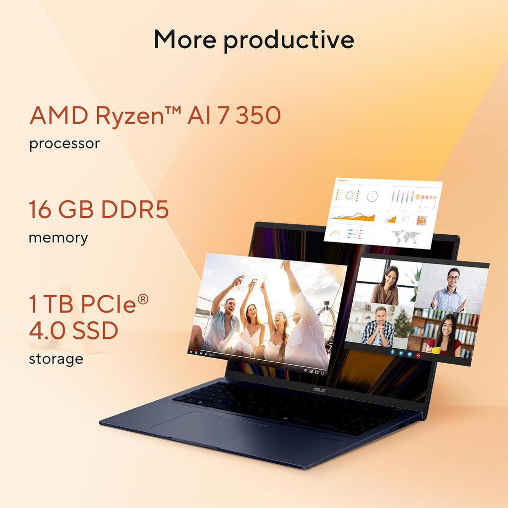 ASUS Vivobook 16 Laptop, Copilot+ PC, 16' WUXGA 60Hz Display, AMD Ryzen AI 7 350 with XDNA NPU, AMD Radeon Graphics, 16GB RAM, 1TB SSD, Quiet Blue, M1607KA-DS76