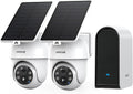 ANSQUE Security Cameras Wireless Outdoor Home System, 2 Camera Kit, No Subscription Fees, Solar Powered, Local Storage, 365-Day Battery Life, 360°PTZ Surveillance, Auto Tracking, 2K Color Night Vision