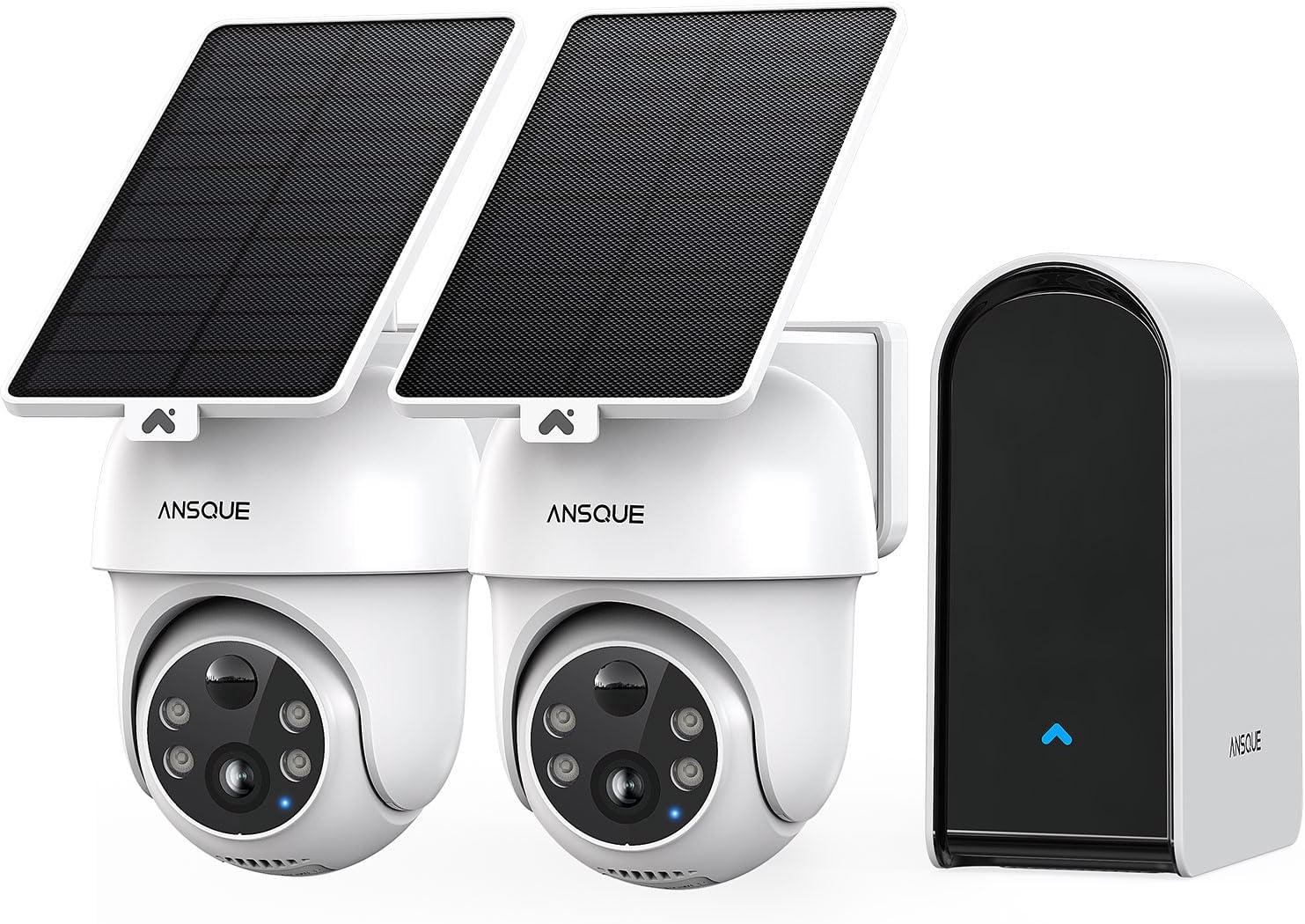 ANSQUE Security Cameras Wireless Outdoor Home System, 2 Camera Kit, No Subscription Fees, Solar Powered, Local Storage, 365-Day Battery Life, 360°PTZ Surveillance, Auto Tracking, 2K Color Night Vision
