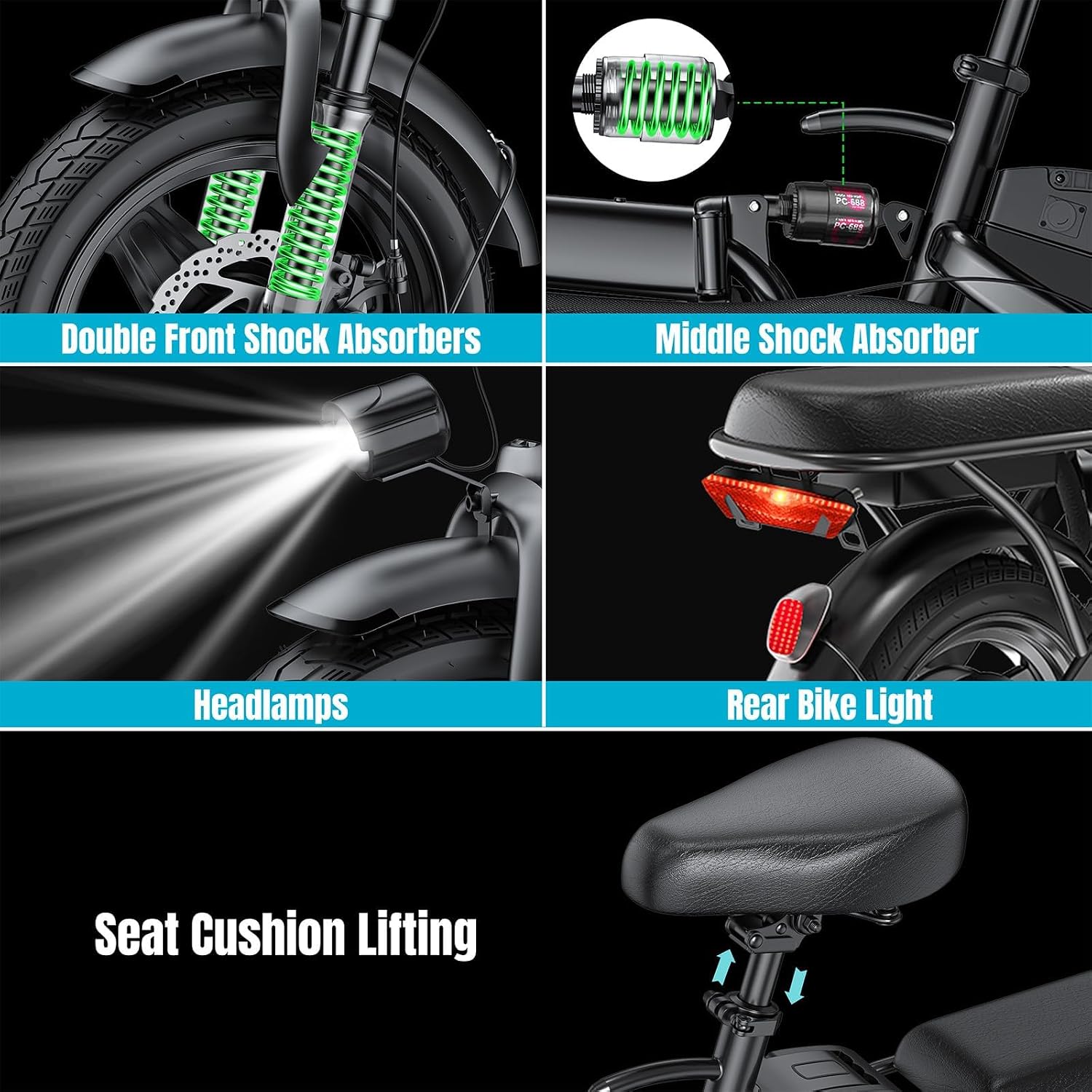 Electric Bike for Adults and Teens, 560W Motor 24MPH Compact Commuter Ebike, 32 Miles Range, 48V 10Ah Battery, 3 Shock Absorbers, 14' Mini Foldable Electric Bicycles with Basket, UL 2849 Certified