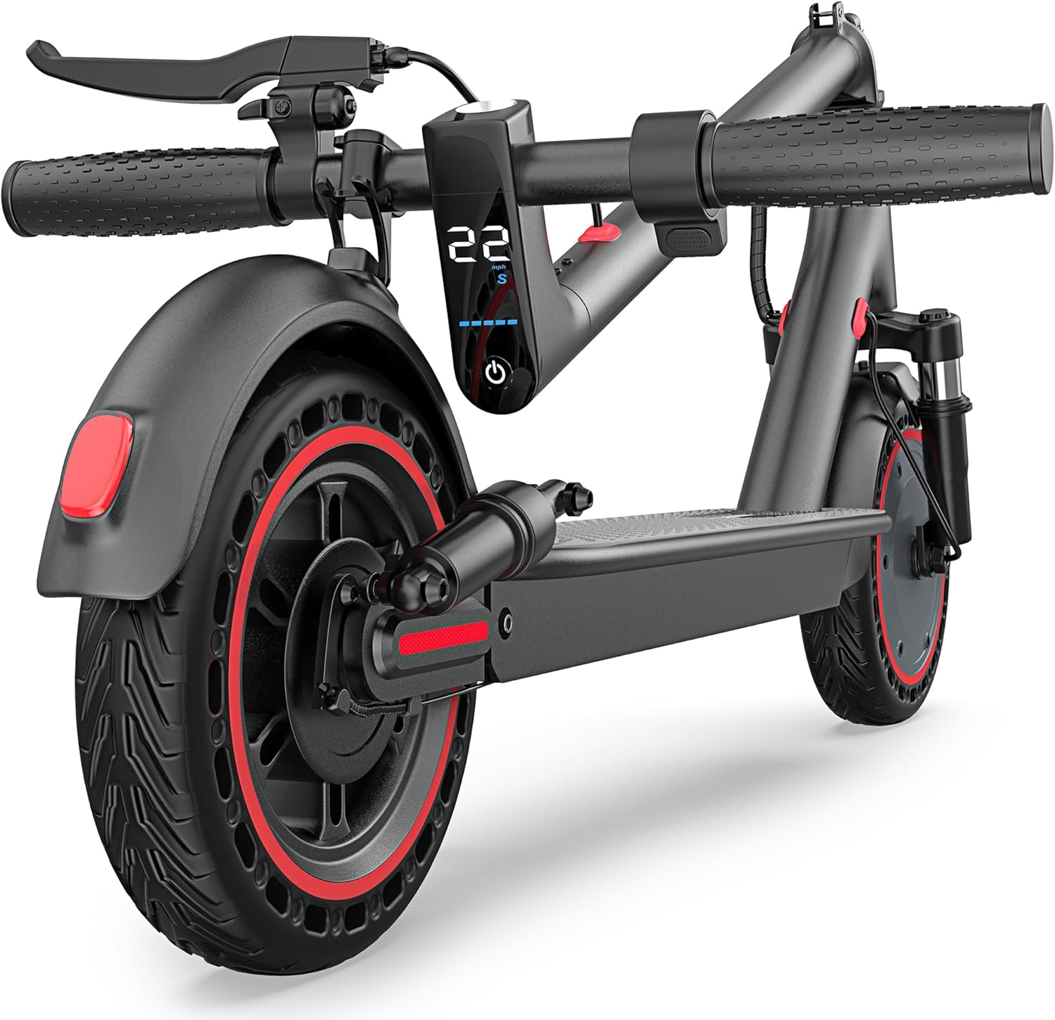 Maxshot Electric Scooter, 8.5' /10' /14' Tire, 16/19/22 Mph Top Speed, 12/16/21/27/28/49/50 Miles Long Range, Folding Escooter for Adults and Kids with Seat Bag, Dual Braking, Dual Suspension, App