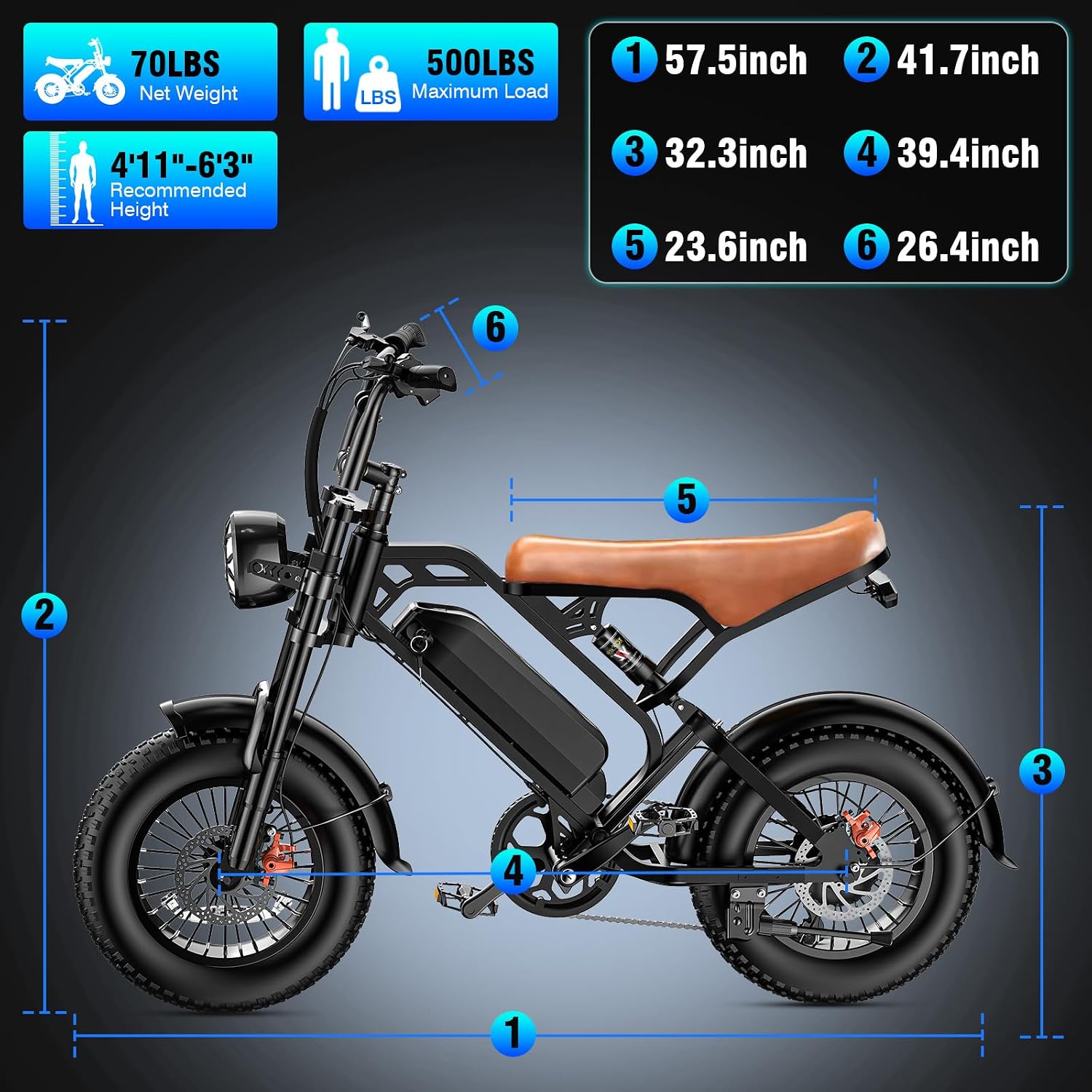 Electric Bike for Adults, 1200W Peak Power Ebike, 28MPH, 48V 18Ah Removable Battery, 35-Mile Range, 500LBS Load, 16'' Fat Tire Electric Dirt Bikes, Electric Mountain Bicycles for All-Terrain