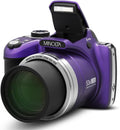 Minolta Pro Shot 16MP HD Digital Camera – 53x Optical Zoom, 1080p Full HD Video, Optical Stabilization, 3-inch LCD, Panorama, HDR, Face Detection, Smart Modes, 16GB Card (Purple)