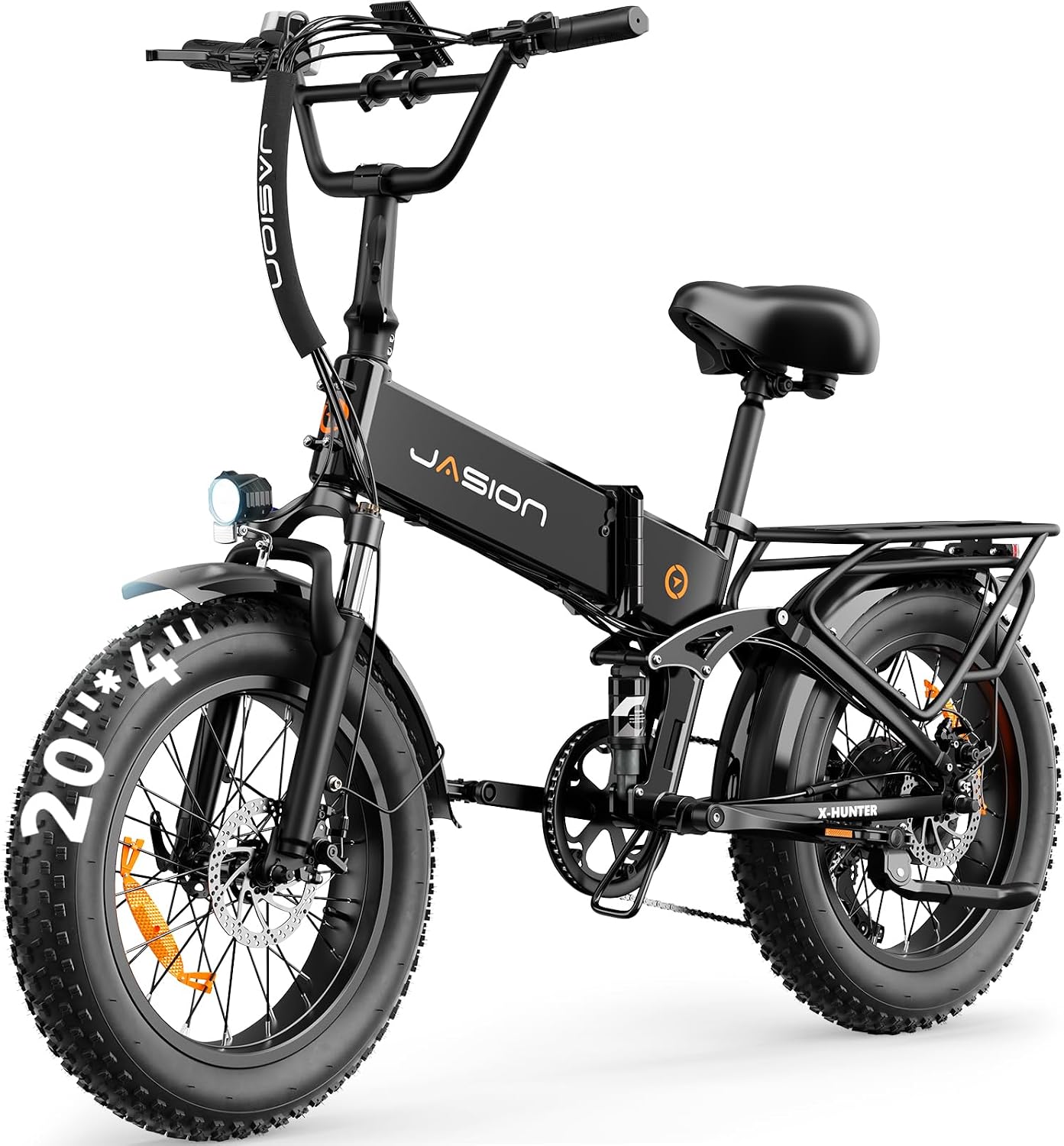 Jasion X Hunter/PRO Electric Bike for Adults,1800W/1400W Peak 20''Fat Tire Foldable Ebike,Folding E Bike Up to 80/70 Miles Range,720/624WH Removable Battery,30 MPH E Bike,Certified by UL2849