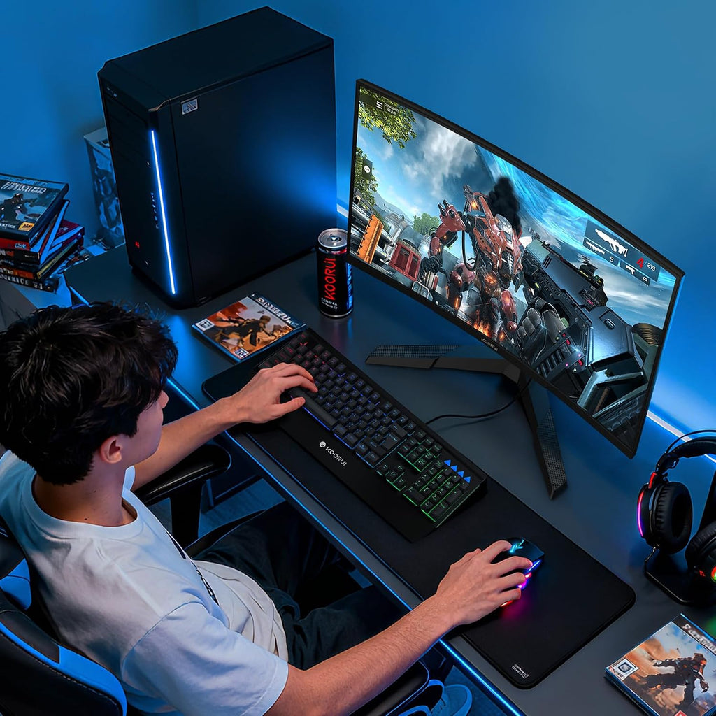 KOORUI 27 Inch Curved Gaming Monitor, Full HD 1080p 1500R 180Hz Computer Monitor, 99% sRGB, Adaptive Sync, Display Port 1.2x1 & HDMI 2.0x2, Eye Care, VESA Compatible, Black 27E6CA