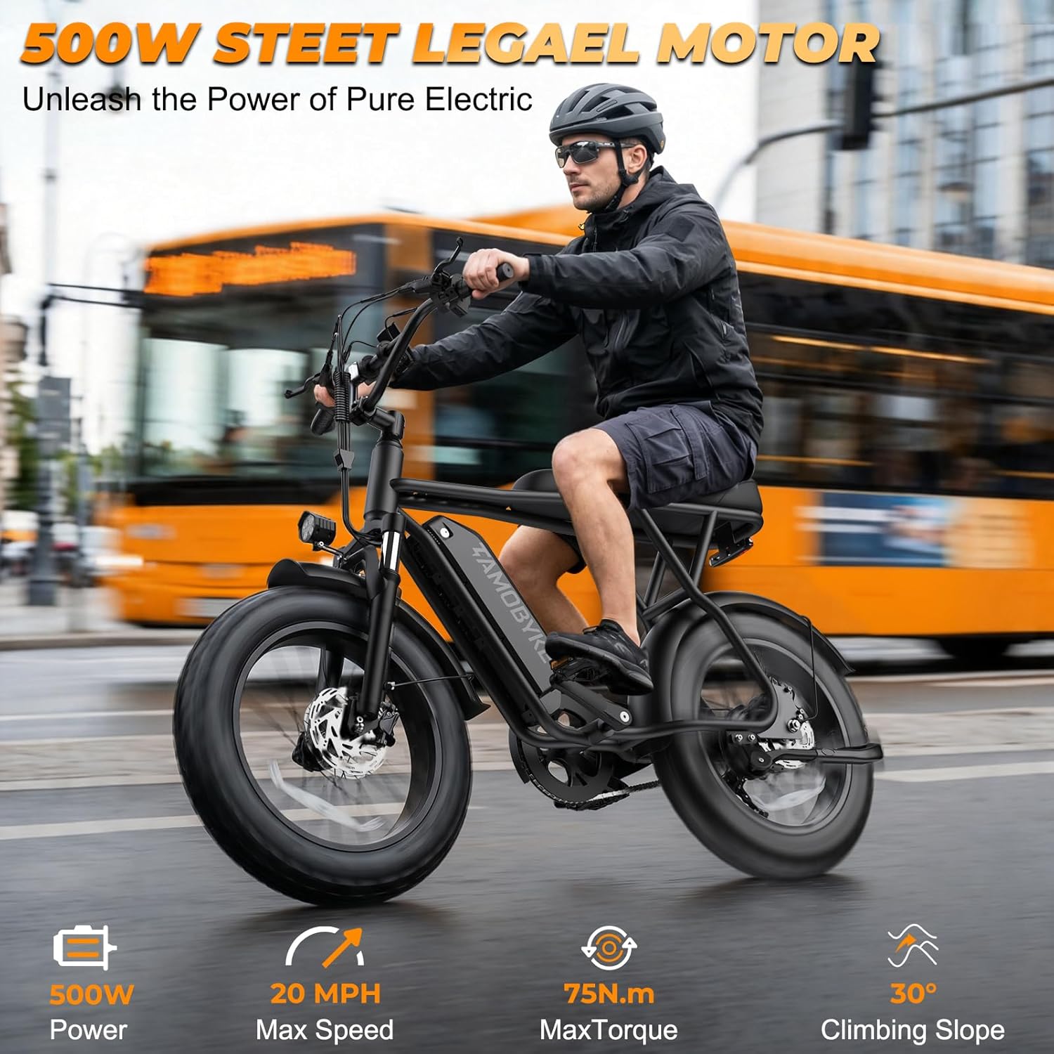 Tamobyke T63 Entry-Level Lightweight Electric Bike for Teens & Women, 500W Motor, 20 MPH, Removable Battery, 20'x4' Fat Tire Ebike, All-Weather Commuter E-Bike for Daily Riding & Rainy (Classic BK)