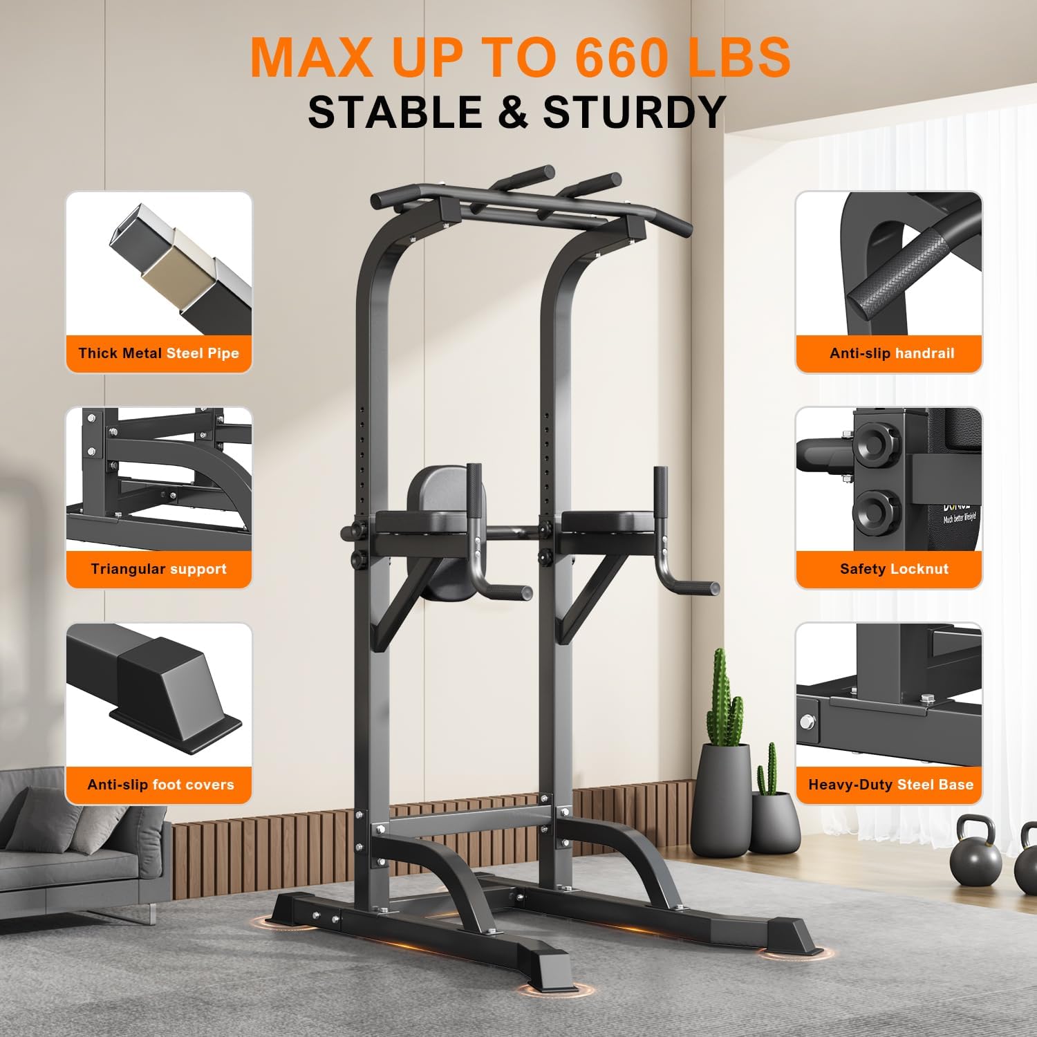 DONIUZ Power Tower Pull Up Bar and Dip Station, Multi-Function Home Gym, Strength Training Fitness Equipment, Height Adjustable