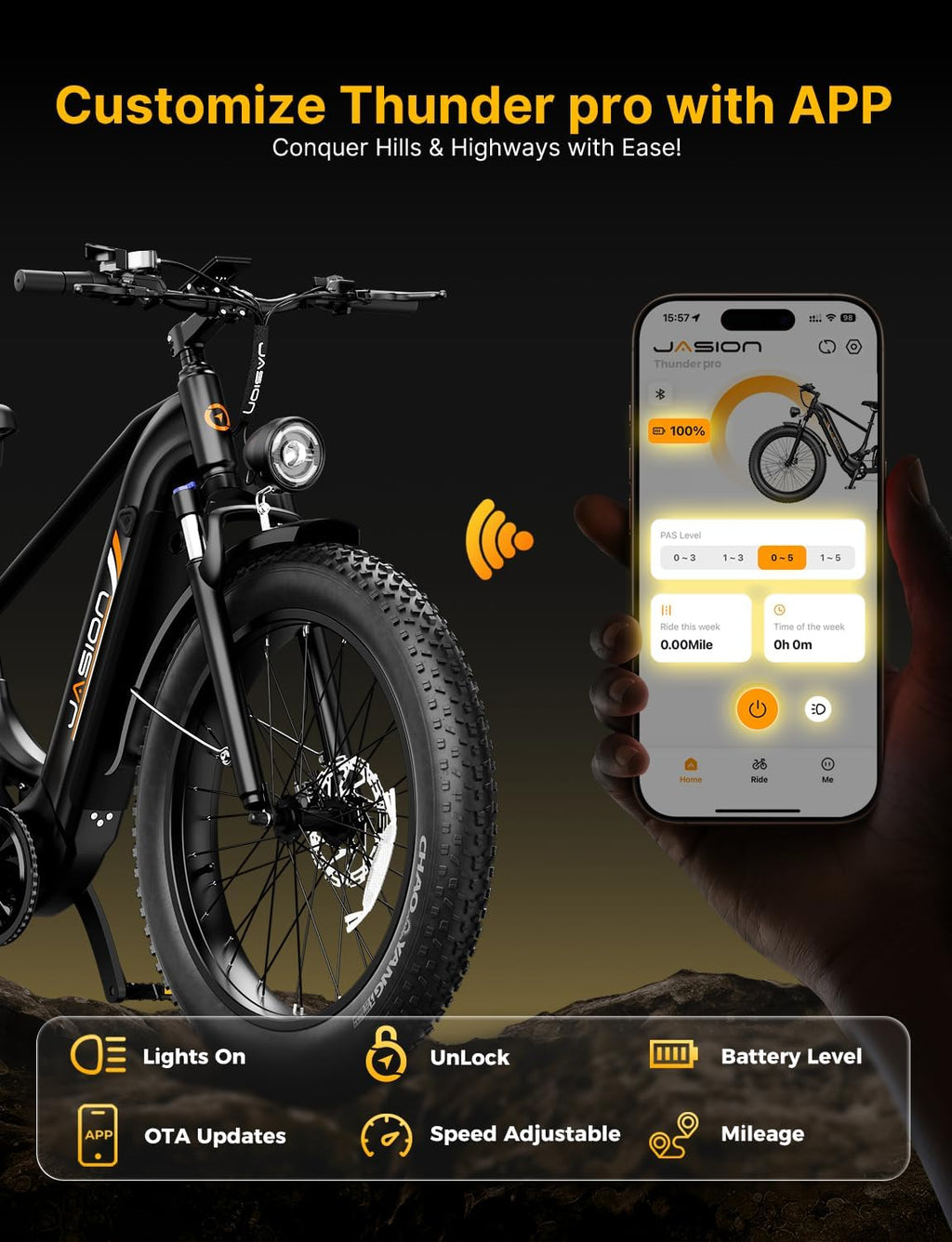 Jasion Thunder/PRO/ST Electric Bike,2000W/1800W Peak Ebikes for Adults,26''Fat Tire Best Ebike for Men,90/80 Miles with 1040Wh/864Wh Battery,35/30+MPH Max Speed Bicycles,500/400LB Capacity
