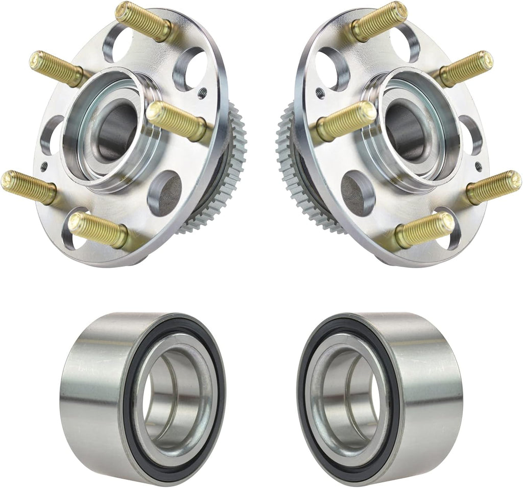 TRQ 2 Piece Front Rear Wheel Bearing & Hub Assembly Set Compatible with 2004-2008 Acura TL 2003-2007 Honda Accord
