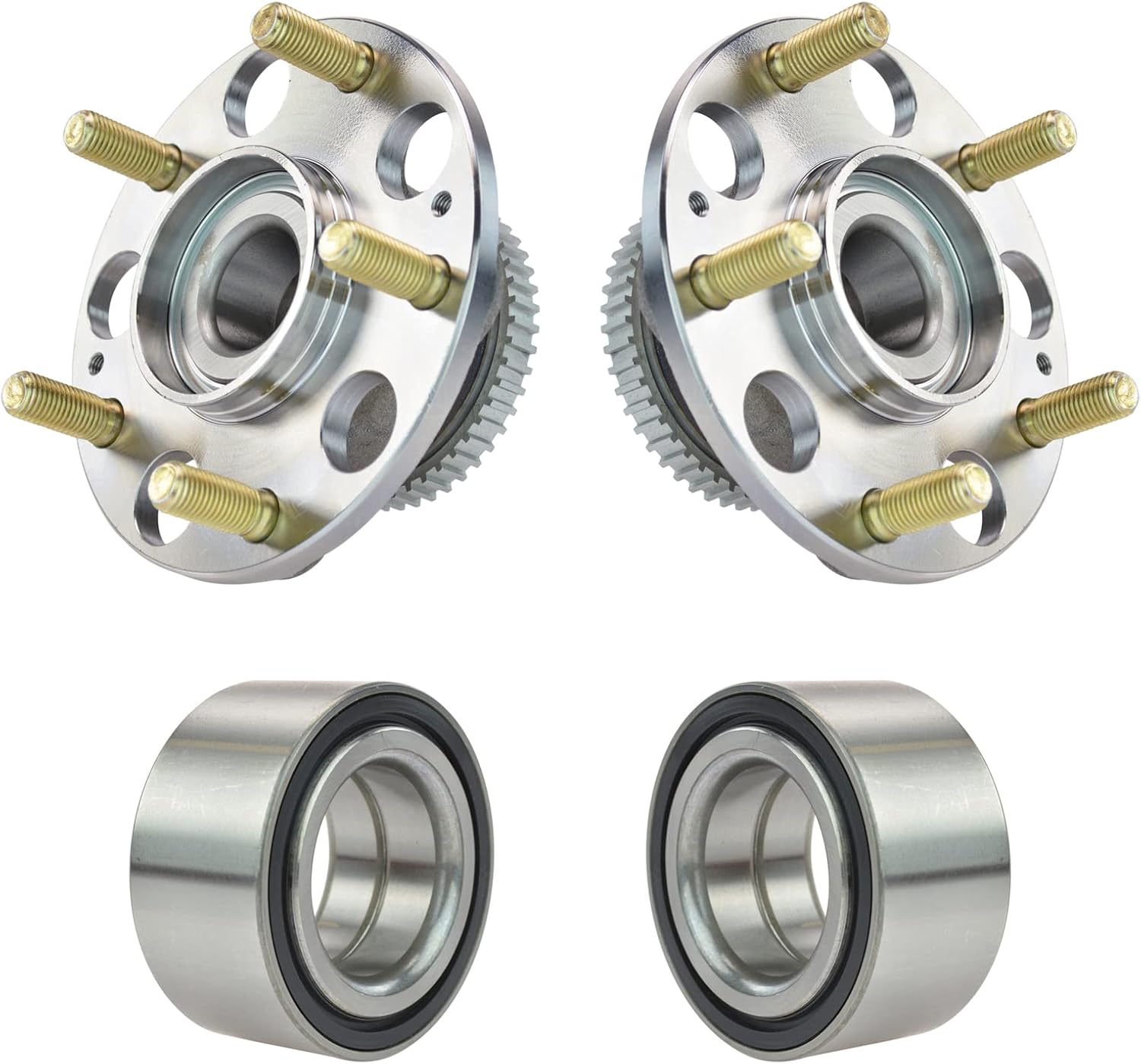 TRQ 2 Piece Front Rear Wheel Bearing & Hub Assembly Set Compatible with 2004-2008 Acura TL 2003-2007 Honda Accord