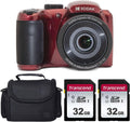 Kodak PIXPRO AZ255 25X Optical Zoom 16MP Digital Camera (Red)+ 32GB Memory Card (2) + Digital Camera/Video Case