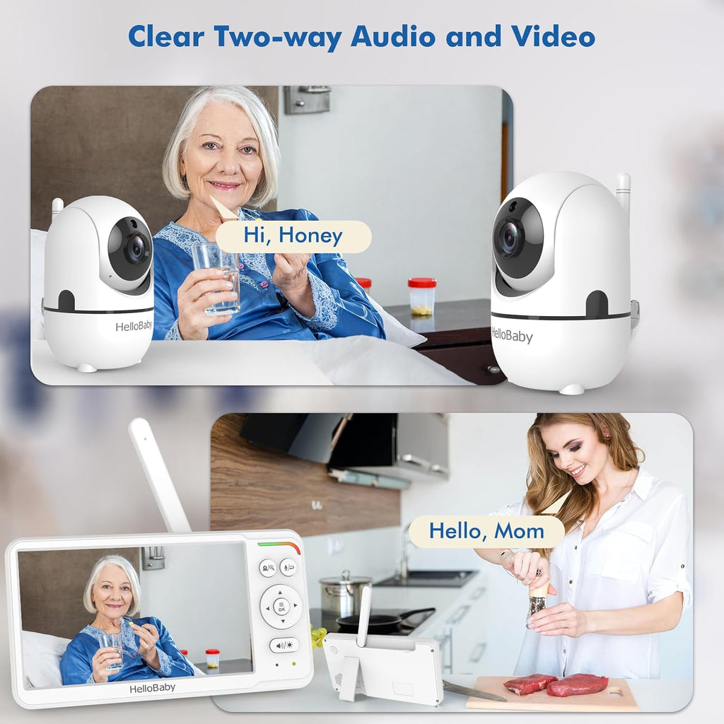 HelloBaby Baby Monitor with 2 Cameras, World First 6' IPS Split Screen, Double Cameras No WiFi, 30H Battery, 2-Way Audio, Pan-Tilt-Zoom, VOX Mode, Night Vision, 8 Lullabies, 1000ft Range
