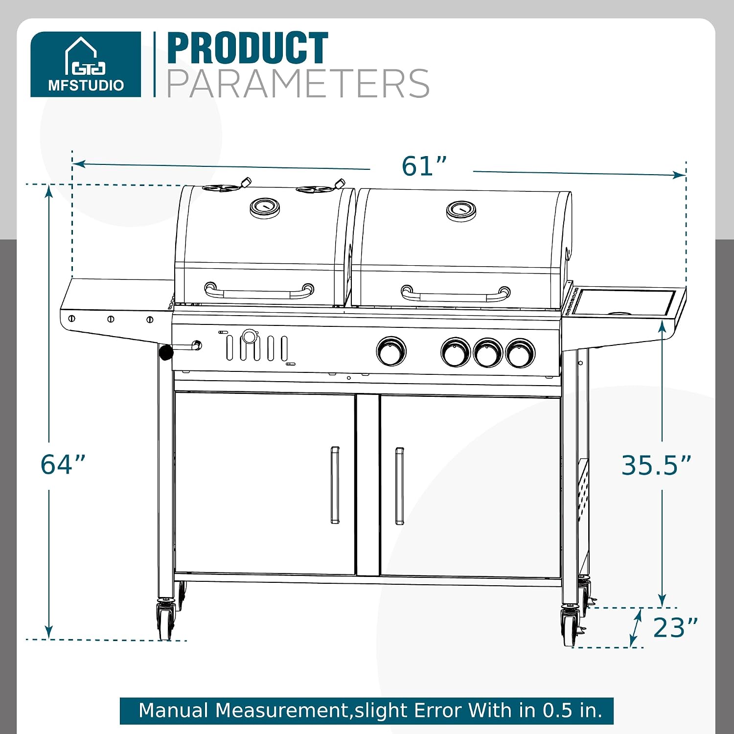 MFSTUDIO 3 In 1 Gas and Charcoal Grill Combo with Side Burner, Porcelain-Enameled Cast Iron Grate, Extra Large Dual-Function BBQ Propane Grills for Outdoor Barbecue Cooking, 690 SQIN Cooking Area