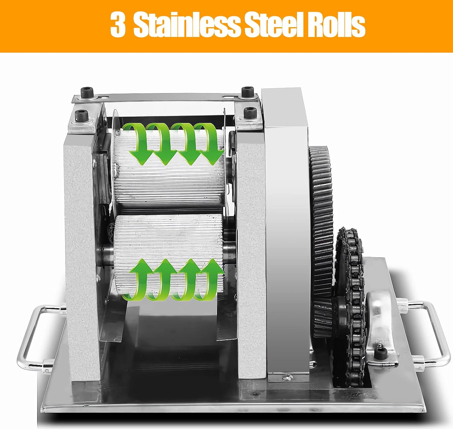TECHTONGDA 110V Electric Sugar Cane Press Juicer Machine, 3 Rolls Stainless Steel Sugarcane Grinder Cold Press, with Cleaning Port and Casters, 660 lbs/h