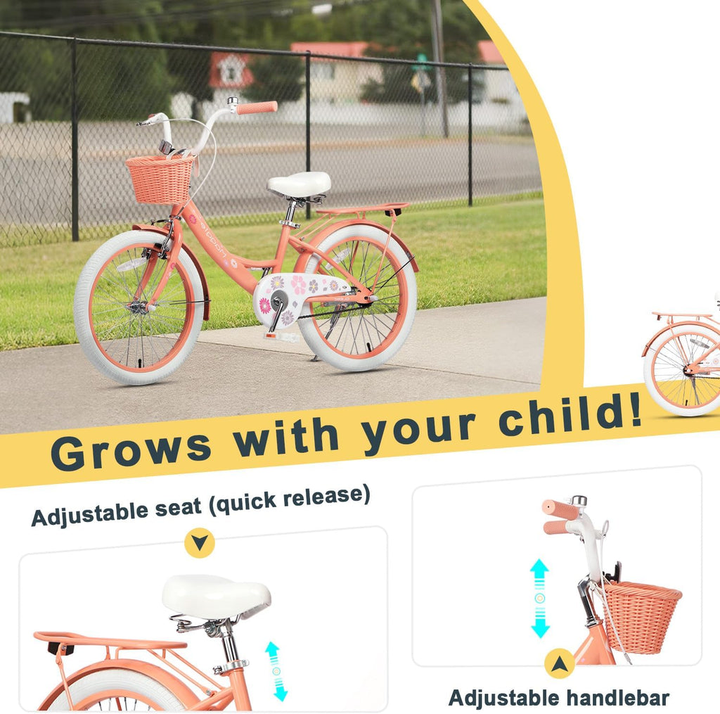 Glerc Maggie Girls Bike, 12-20 Inch Kids Bike for 2-13 Years Old Children, Princess Style Kids Bicycle with Doll-Seat & Basket & Training Wheels, Multiple Colors