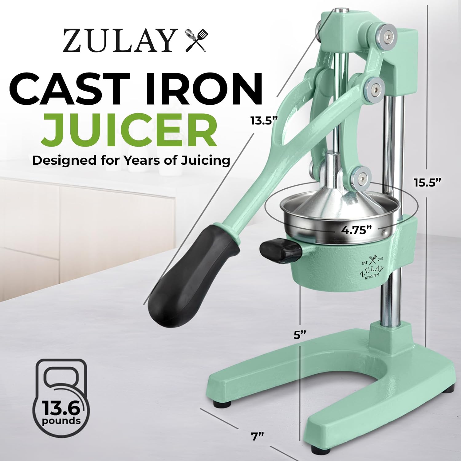 Zulay Kitchen Cast Iron Juicer - Heavy Duty Manual Juicer with Detachable Strainers for Easy Cleaning, Orange Juice Press for Citrus Fruits, Perfect for Bartenders, Juice Lovers & Health Enthusiasts