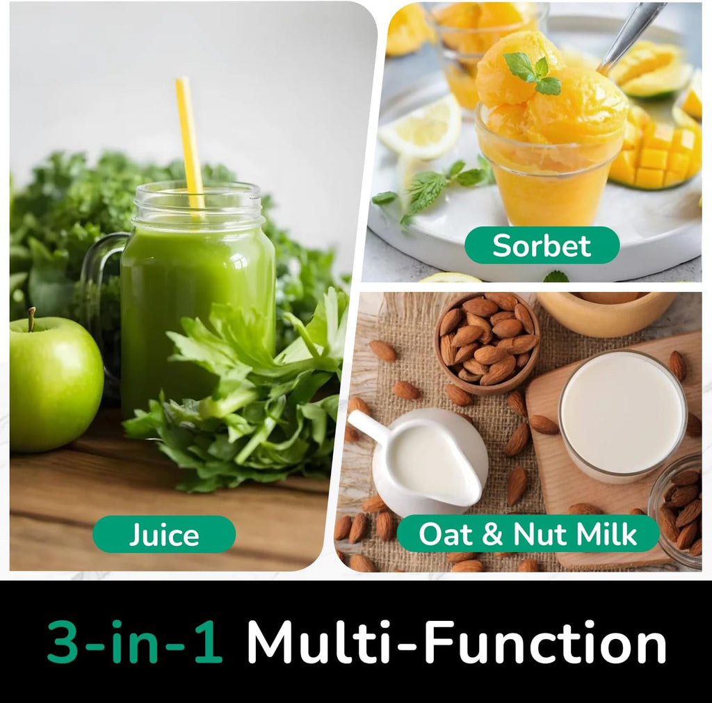 Canoly C16 Cold Press Juicer, 6' Extra Wide Feed Chute, 3-IN-1 Strainers (Juice & Sorbet & Nut Milk), Powerful AC Brushless Motor, Self Precut System, Juicer Machines with BPA-Free (Space Gray)