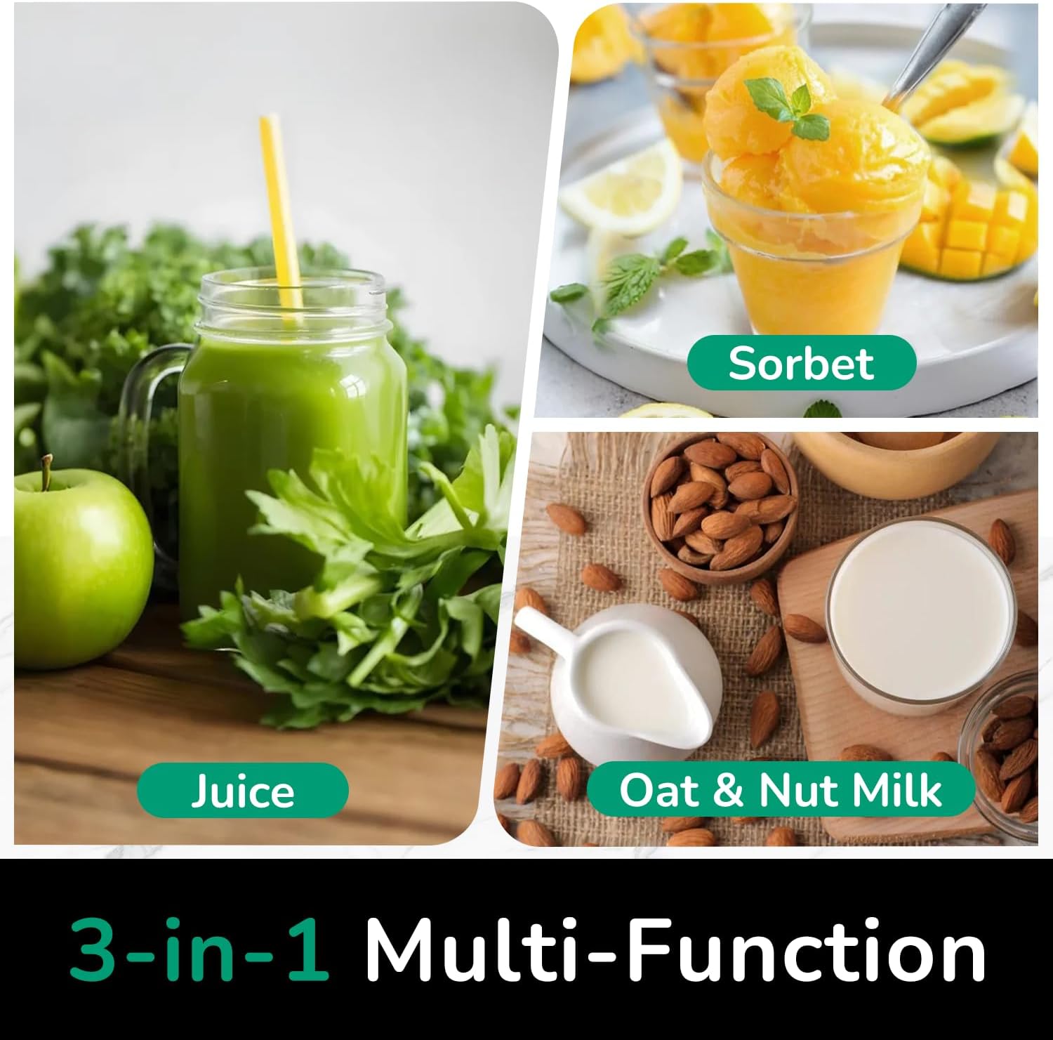 Canoly C16 Cold Press Juicer, 6' Extra Wide Feed Chute, 3-IN-1 Strainers (Juice & Sorbet & Nut Milk), Powerful AC Brushless Motor, Self Precut System, Juicer Machines with BPA-Free (Pearl White)