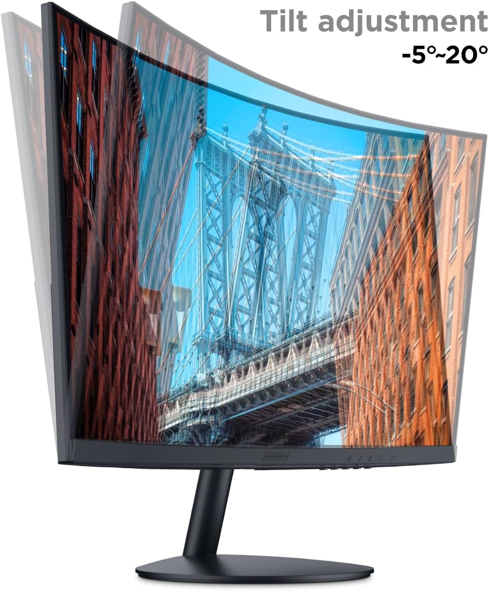 KOORUI 27 Inch Curved Monitor FHD 1080P 75Hz Computer Monitors, 1500R PC Screen with HDMI VGA, TÜV Rheinland Certified, Tilt Adjustable,1500R, Eye Care, Black, 27N5CA