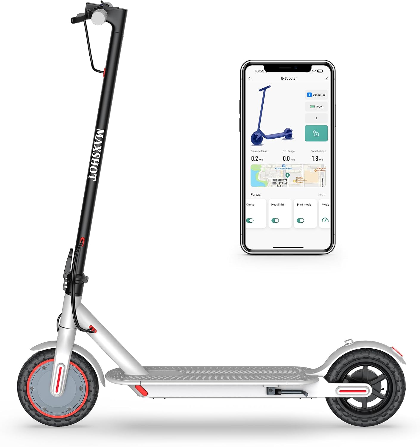 MAXSHOT Electric Scooter for Adults, 8.5/10/14' Tires, 19/22Mph, 350W/500W Motor, 21-28 Miles Range, Folding E-Scooter with Dual Suspension,APP Contro