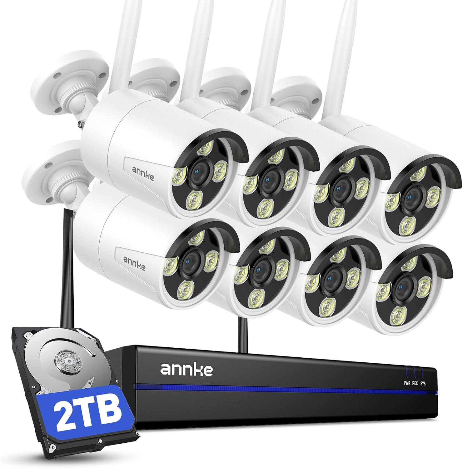 ANNKE Wireless Camera System, 16CH 4K Security NVR, 8Pcs 3MP Outdoor Cameras(Wired Power), 2-Way Audio, Dual-Band WiFi, Human Detection, IP66 Waterproof, 2TB HDD, 24/7 Protection, Metal Housing