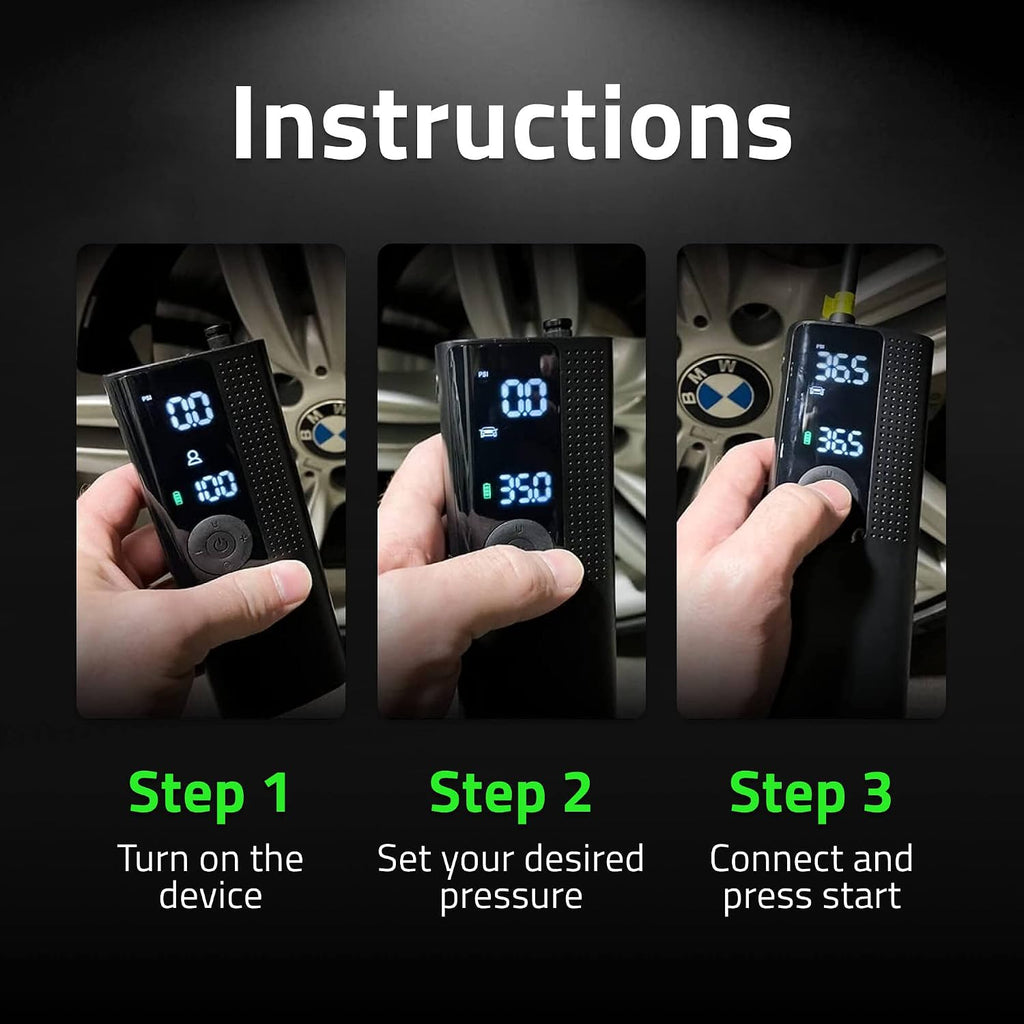 Airmoto and Power Kit Bundle Deal - 3 bundle - Tire Inflator Portable Air Compressor with Power Kit for Charging on The Road - Cordless Air Pump for Car Tires, Motorcycle, Bicycle, Balls (Pack of 3)
