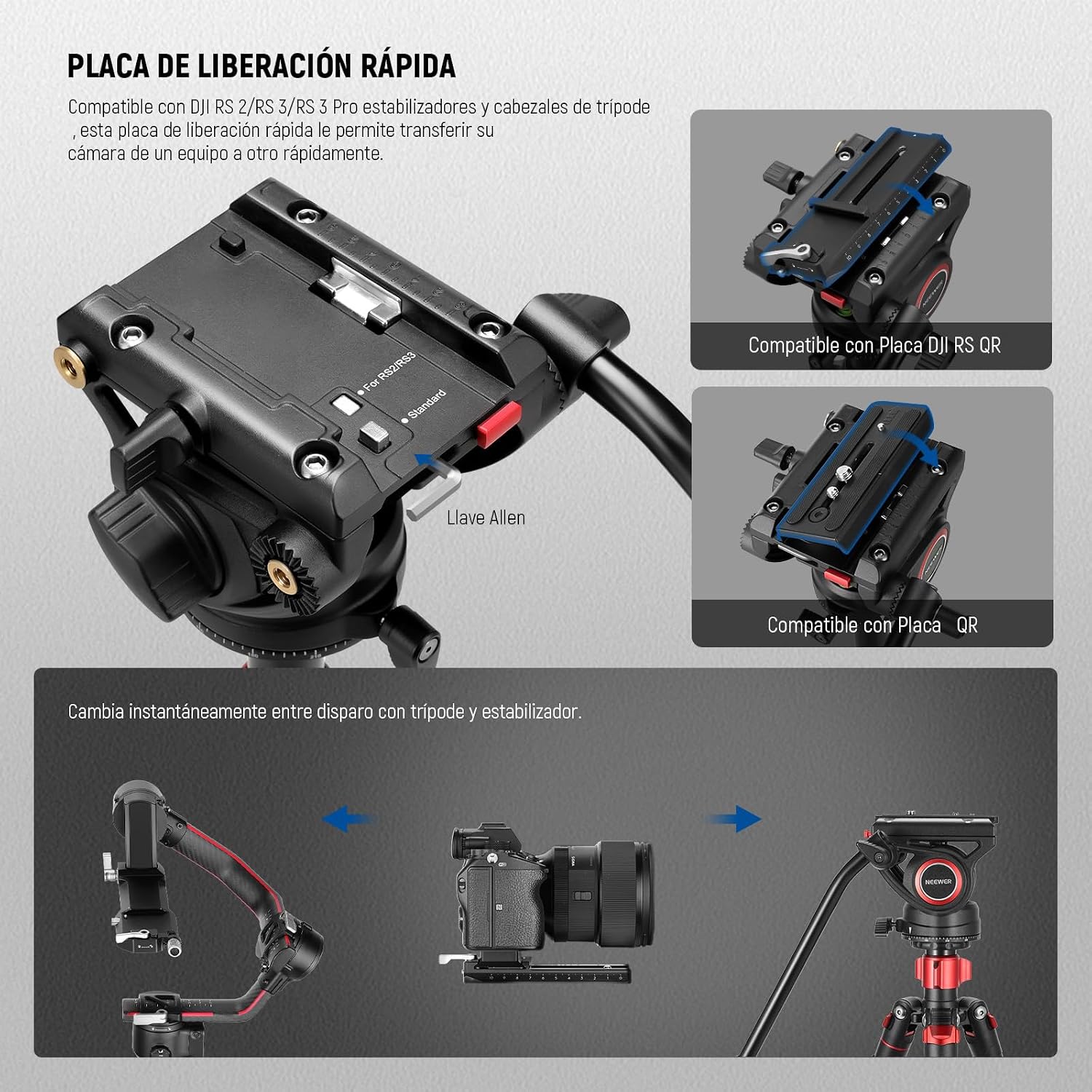 NEEWER 72' Fluid Head Video Tripod Monopod, Aluminum Alloy QR Plate Compatible with DJI RS Gimbal, 360° Pan & +90°/-70° Tilt for DSLR Camera Camcorder, Max Load 13.2lb/6kg, TP72A