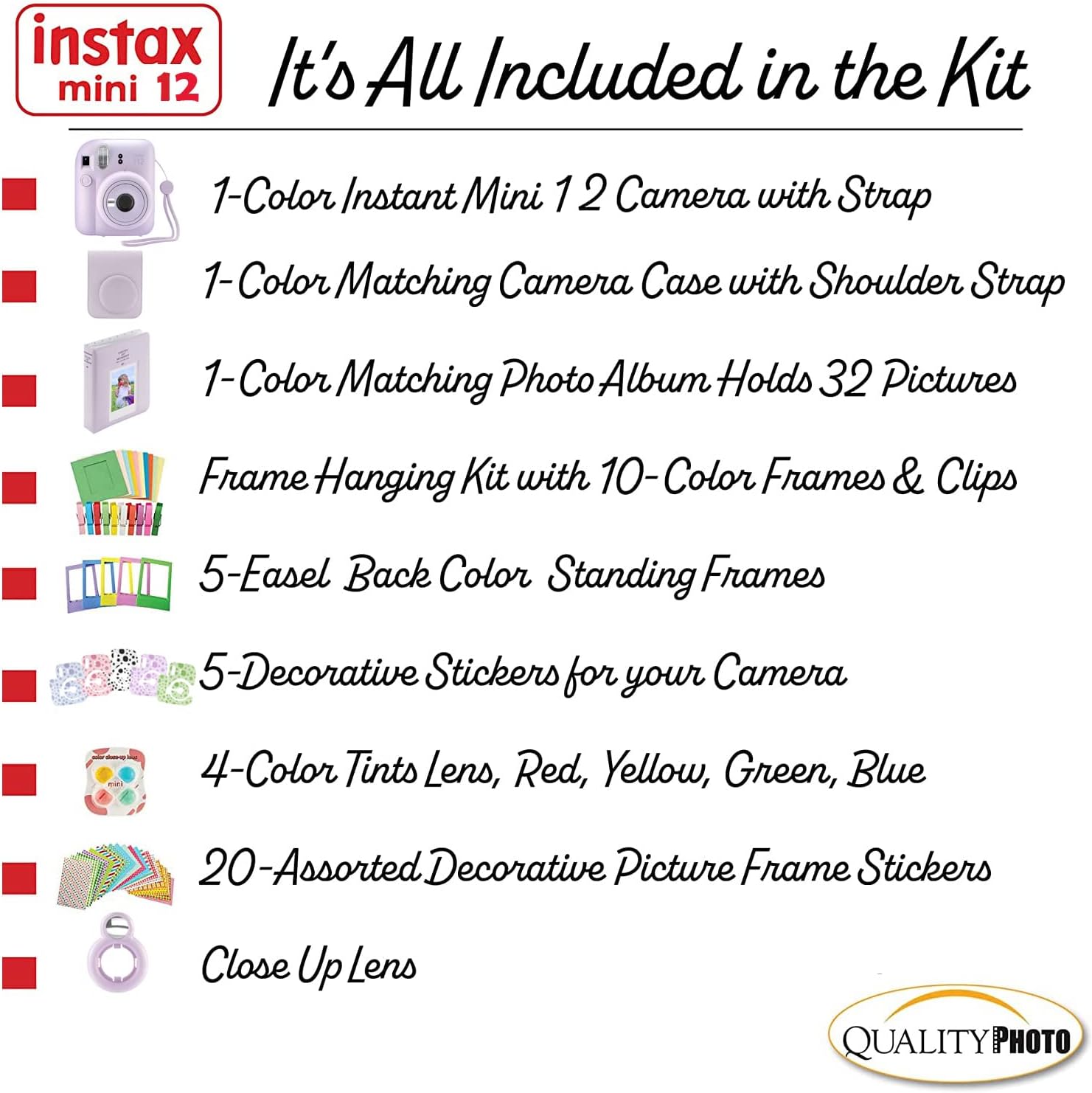 Fujifilm Instax Mini 12 Instant Camera with Case, Decoration Stickers, Frames, Photo Album and More Accessory kit (Lilac Purple)…